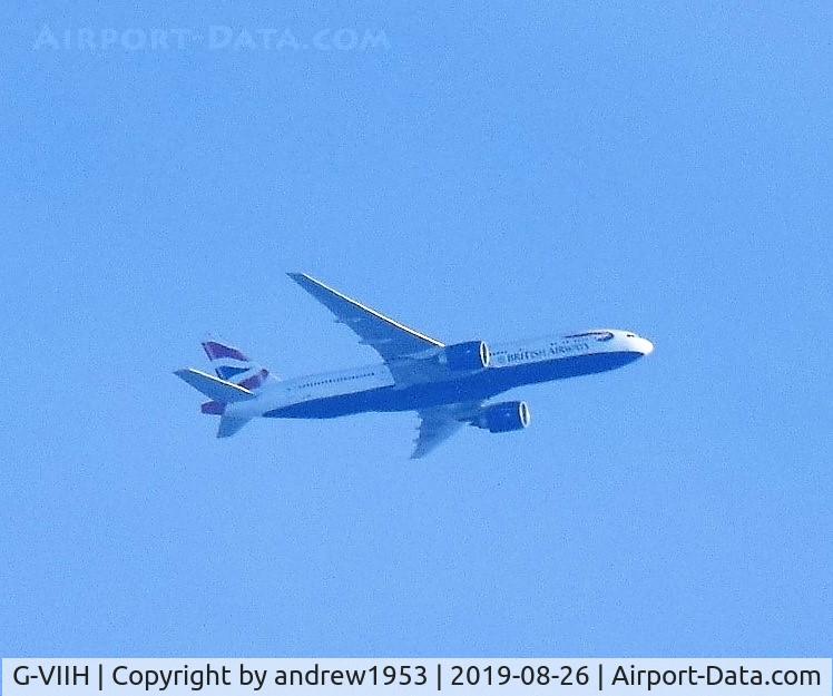 G-VIIH, 1997 Boeing 777-236 C/N 27490, G-VIIH over Gloucester.