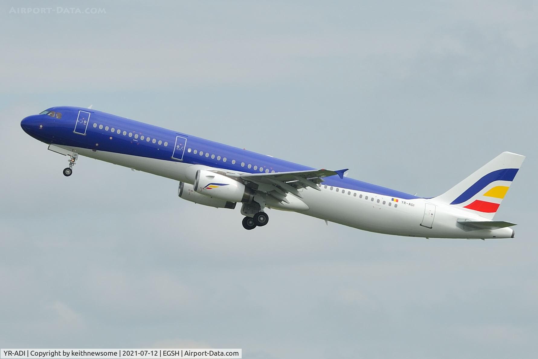 YR-ADI, 2000 Airbus A321-231 C/N 1366, Leaving Norwich for Bucharest, Romania.