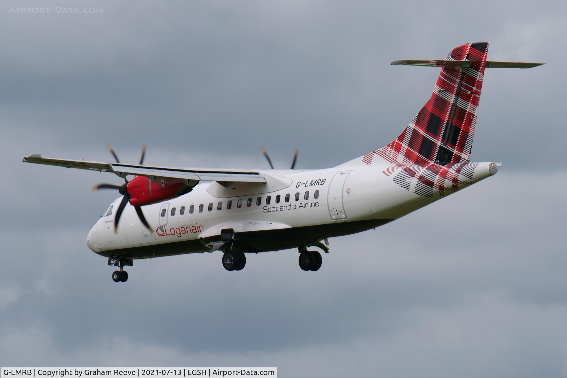 G-LMRB, 1996 ATR 42-500 C/N 484, Landing at Norwich.