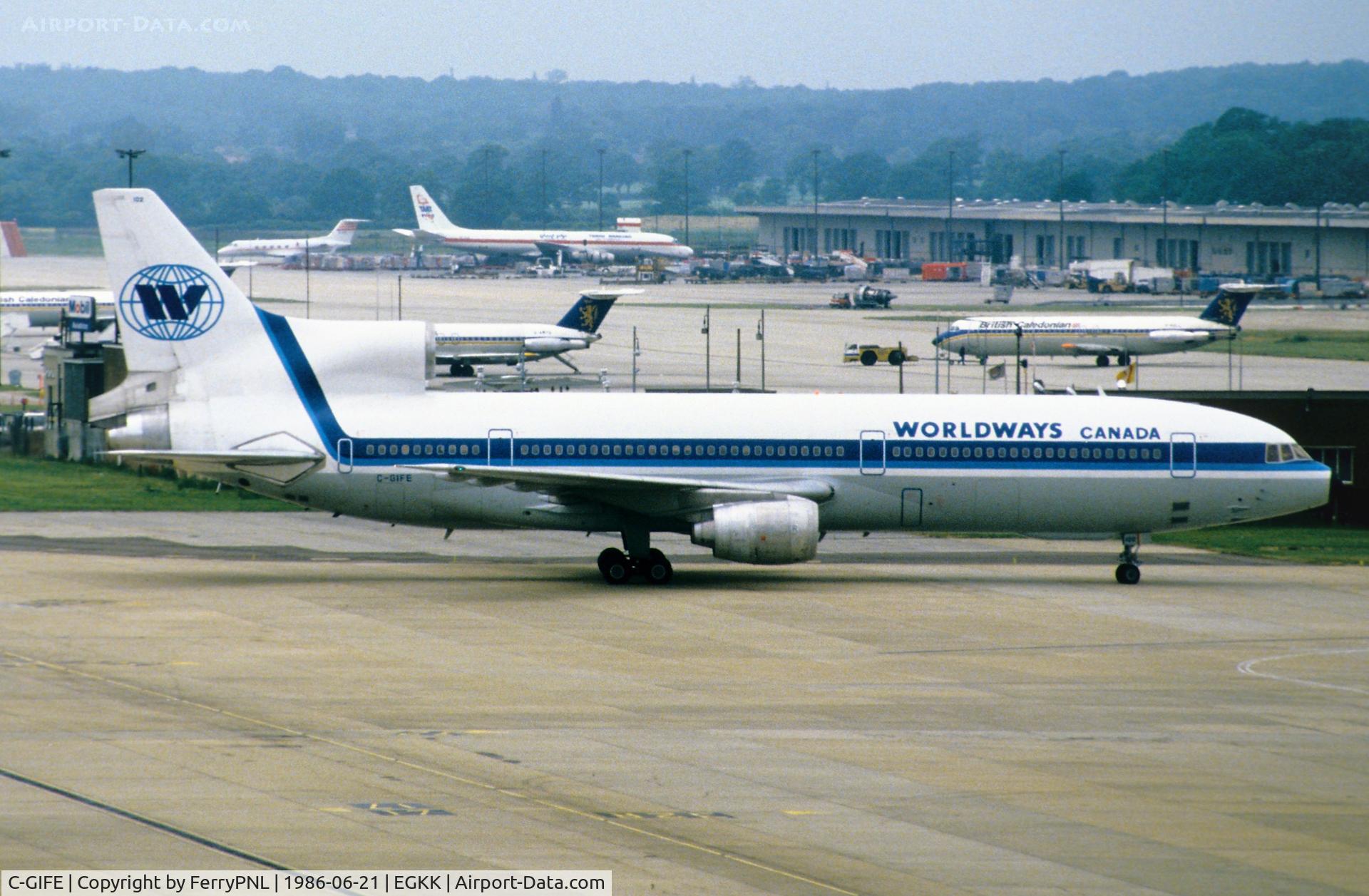 C-GIFE, 1974 Lockheed L-1011-385-1-14 TriStar 100 C/N 193L-1079, Worldways L1011 taxyiing in