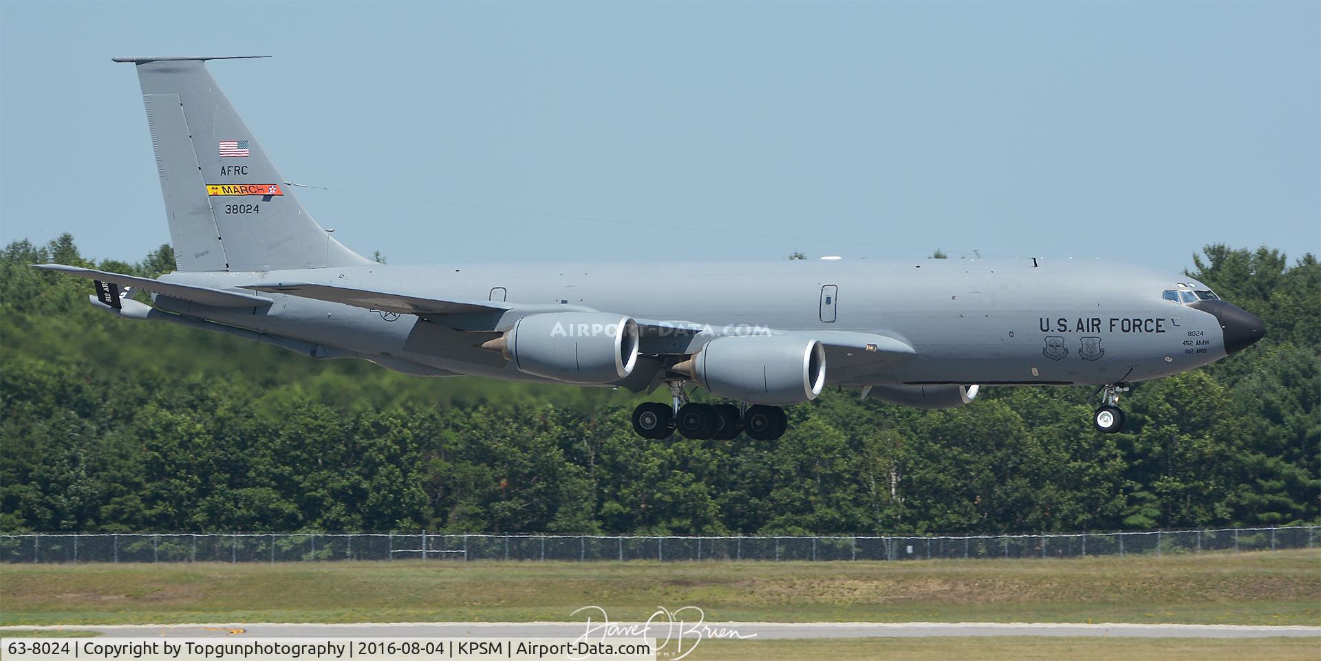 63-8024, 1963 Boeing KC-135R Stratotanker C/N 18641, GOLD91 landing at Portsmouth