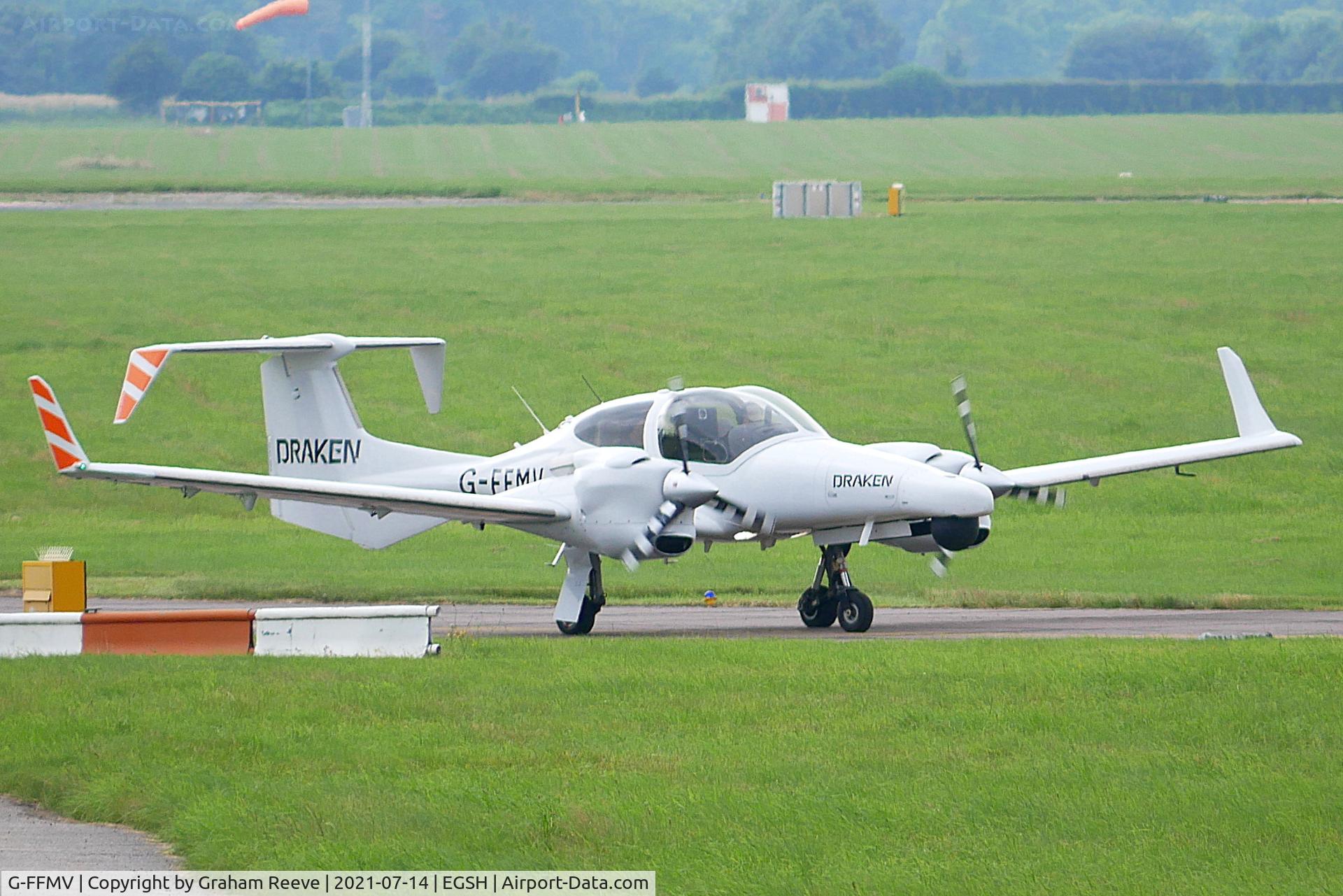 G-FFMV, 2013 Diamond DA-42NG Twin Star C/N 42.MN029, Departing from Norwich.