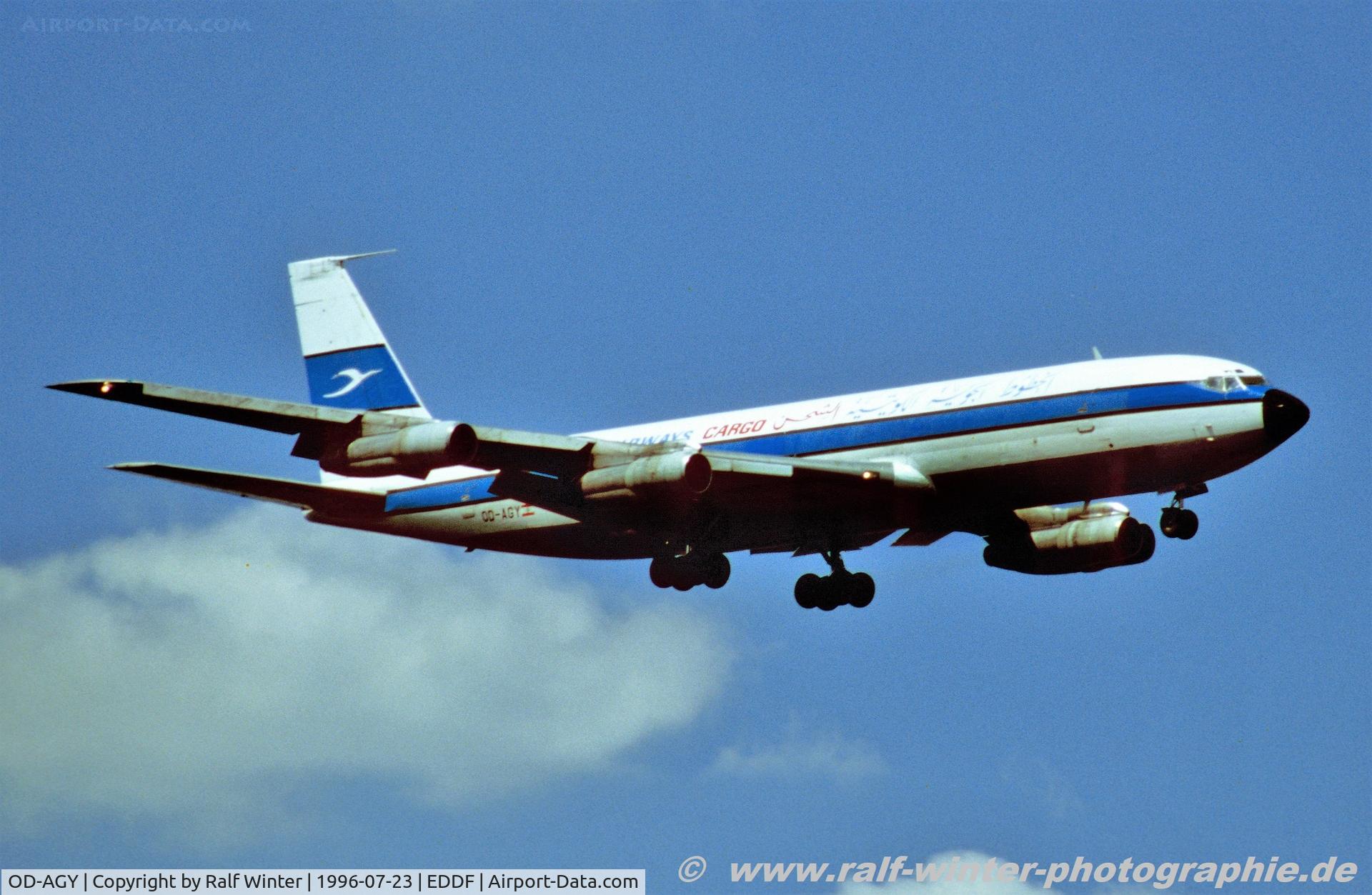 OD-AGY, Boeing 707-327C C/N 19105, Boeing 707-327C - KU KAC Kuwait Airways Cargo - 19105 - OD-AGY - 23.07.1996 - FRA