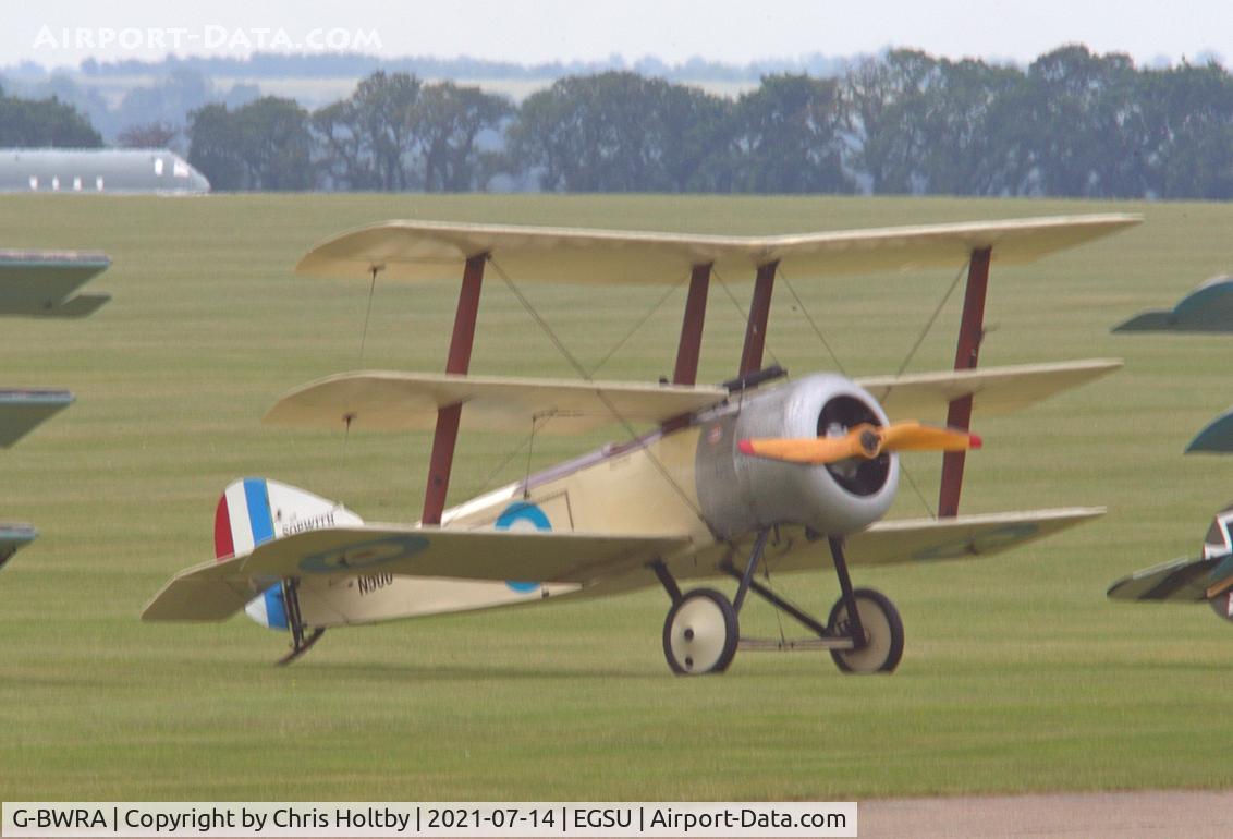 G-BWRA, 1988 Sopwith Triplane Replica C/N PFA 021-10035, Prepared for dogfight simulations with other aircraft of the Great War Display Team over Duxford airfield