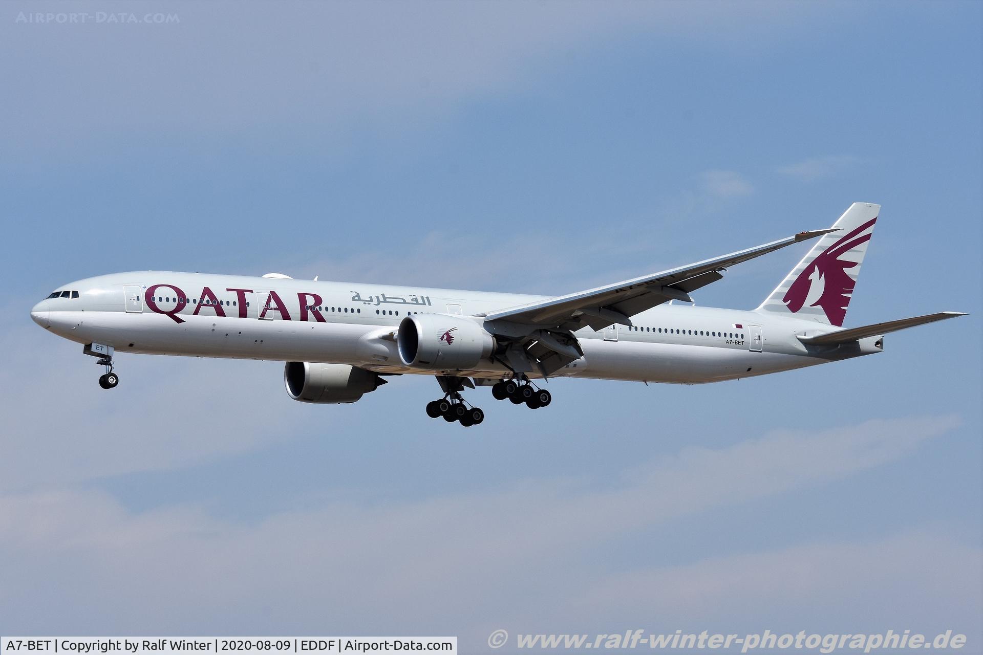 A7-BET, 2018 Boeing 777-3DZ/ER C/N 64087, Boeing 777-3DZER - QR QTR Qatar Airways - 64087 - A7-BET - 09.08.2020 - FRA
