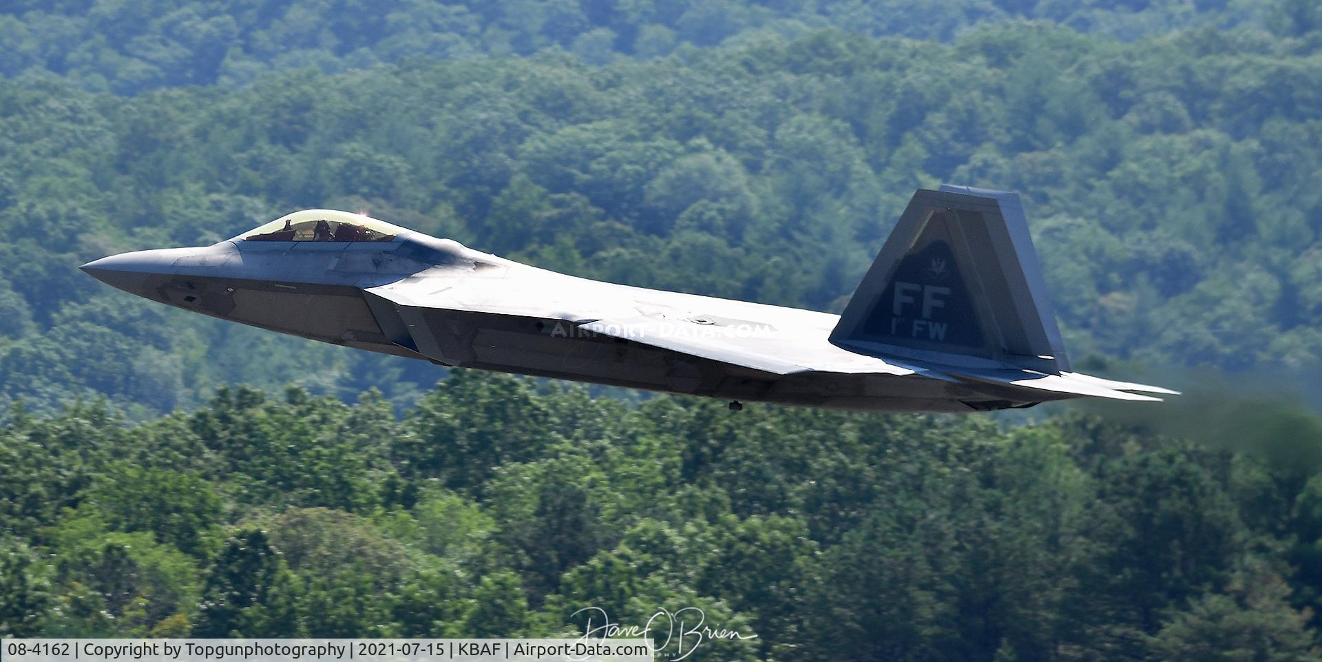 08-4162, Lockheed Martin F-22A Raptor C/N 4162, 1st FW out of Langley, departing KBAF while working with the 104th FW F-15's