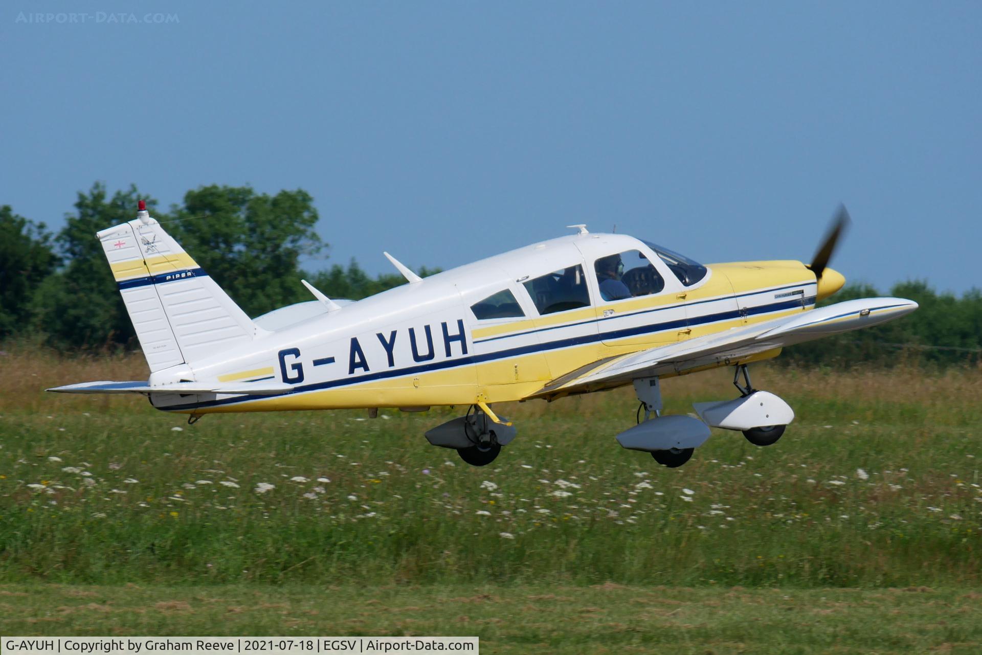 G-AYUH, 1970 Piper PA-28-180 Cherokee C/N 28-7105042, Departing from Old Buckenham.