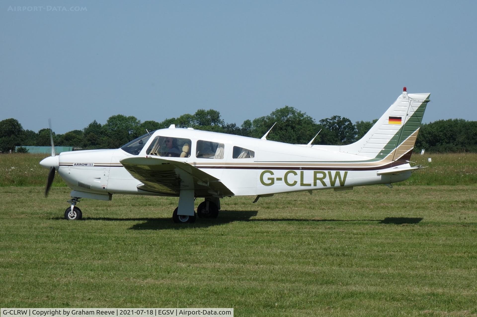 G-CLRW, 1978 Piper PA-28R-201 Cherokee Arrow III C/N 28R-7837199, Just landed at Old Buckenham.