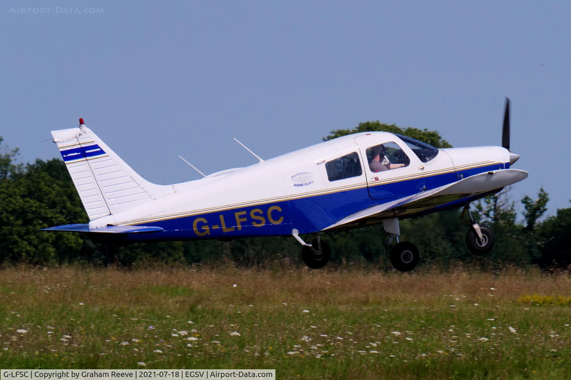 G-LFSC, 1973 Piper PA-28-140 Cherokee Cruiser C/N 28-7425005, Departing from Old Buckenham.