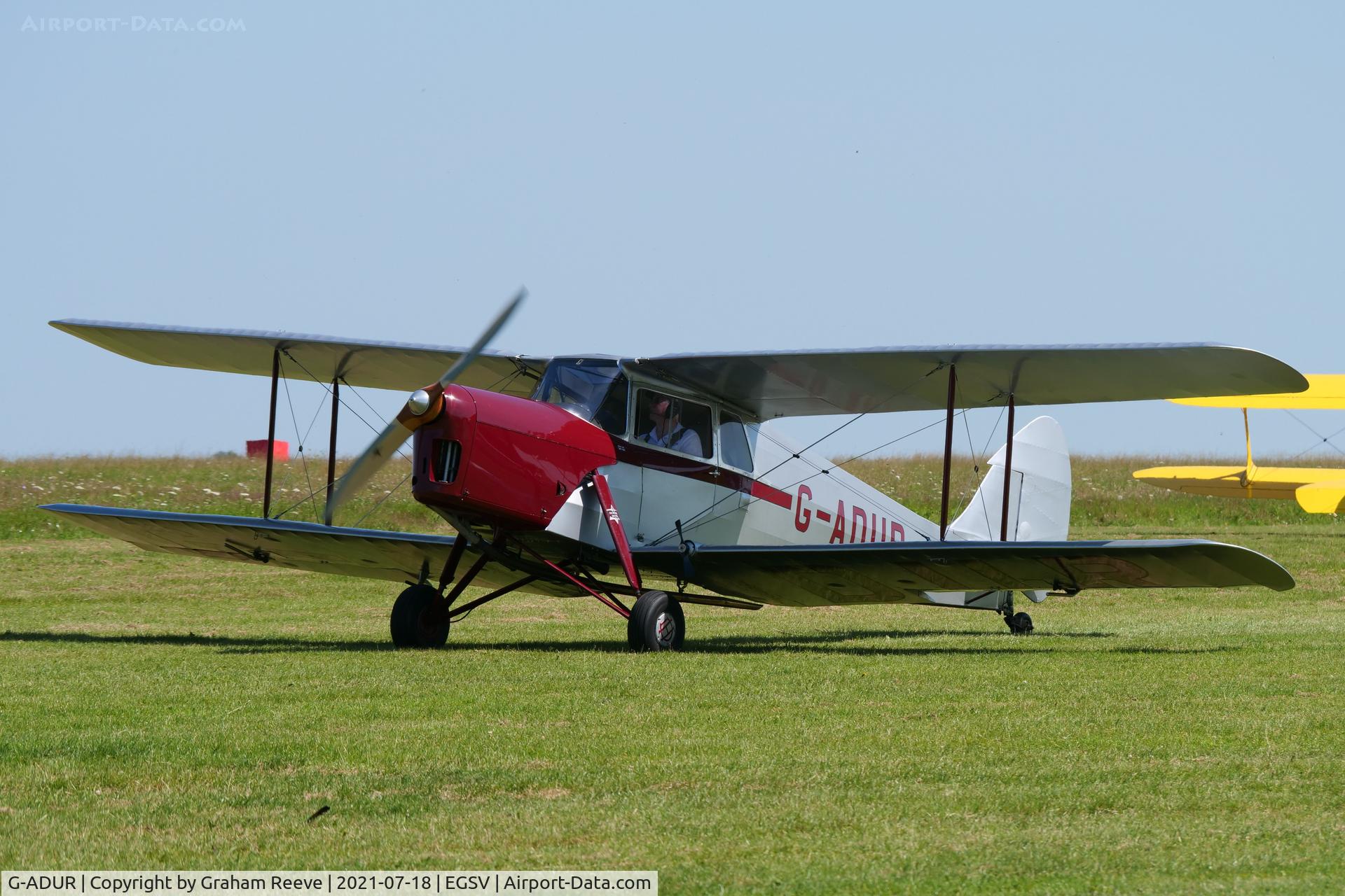G-ADUR, 1936 De Havilland DH.87B Hornet Moth C/N 8085, Departing from Old Buckenham.
