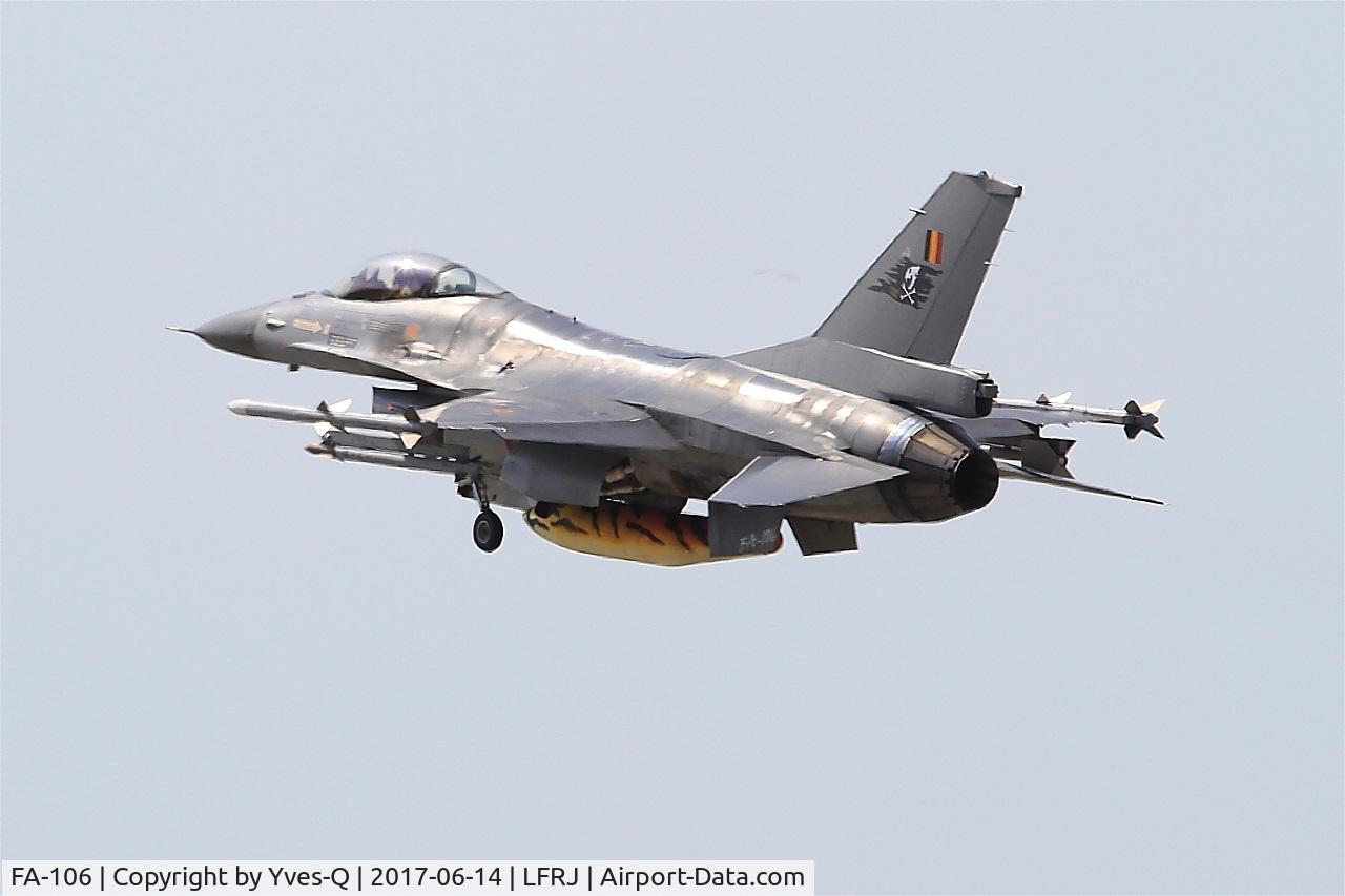 FA-106, SABCA F-16AM Fighting Falcon C/N 6H-106, SABCA F-16AM Fighting Falcon, Climbing from rwy 26, Landivisiau Naval Air Base (LFRJ) Tiger Meet 2017