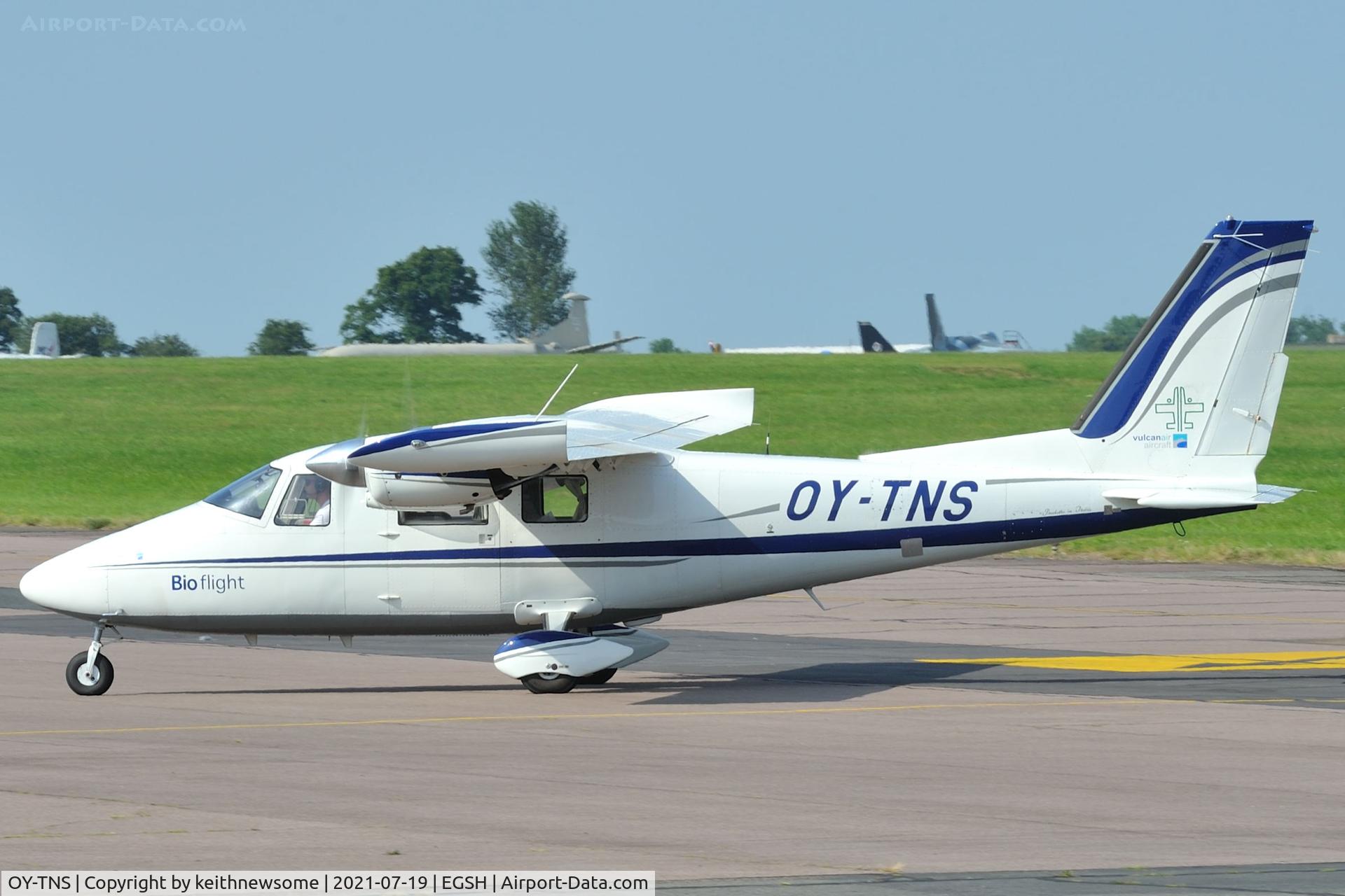 OY-TNS, Vulcanair P-68C C/N 510 / C, Arriving at Norwich.