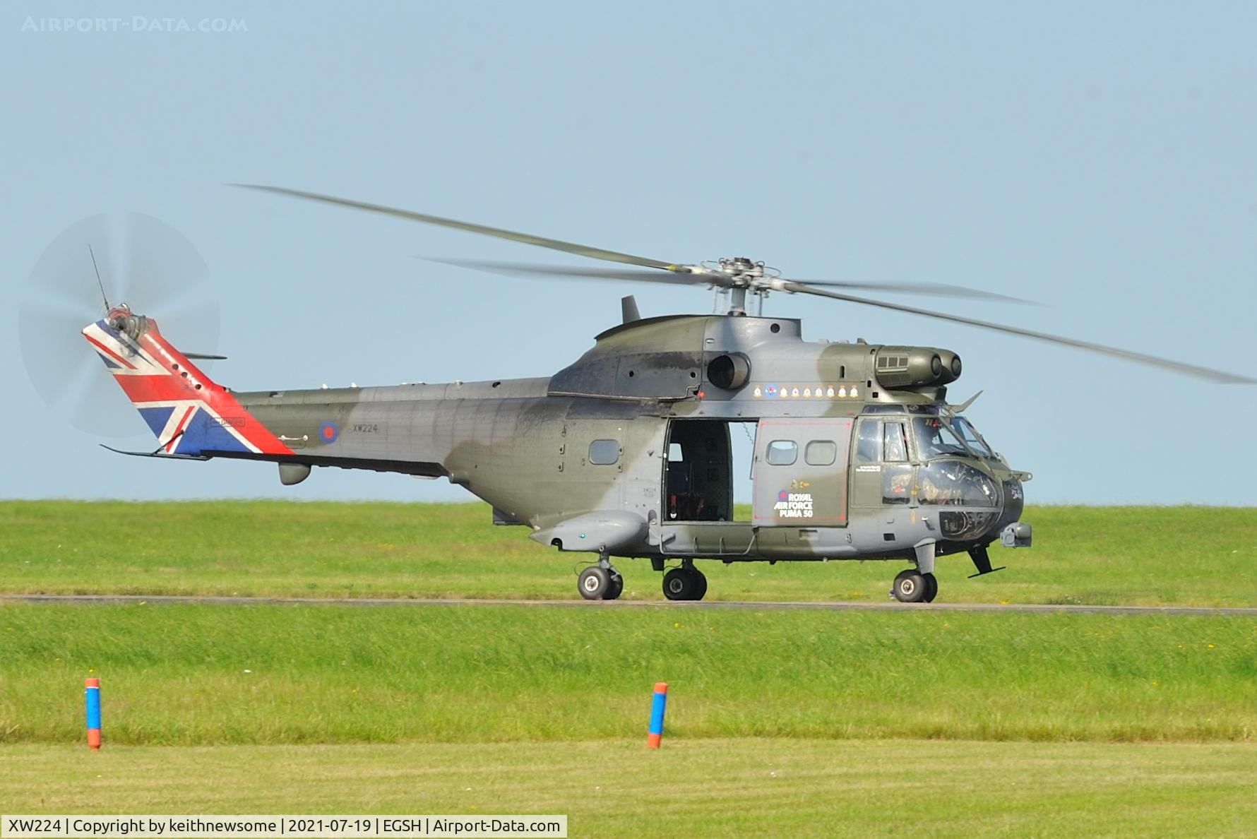 XW224, 1972 Westland Puma HC.2 C/N 1166, Arriving at Norwich for fuel with RAF Puma 50 colour scheme.