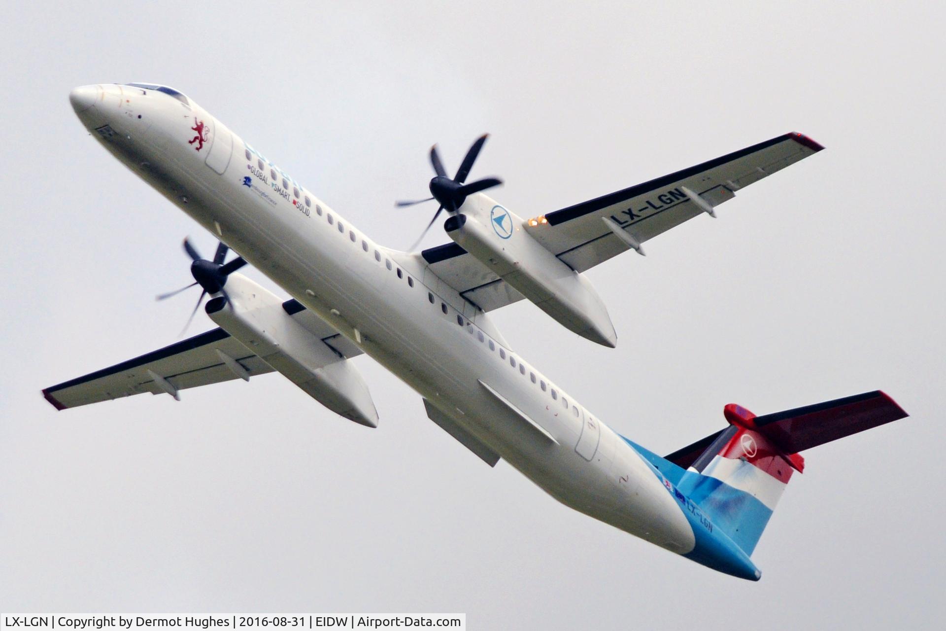 LX-LGN, 2012 De Havilland Canada DHC-8-402Q Dash 8 C/N 4426, Take off runway 28.