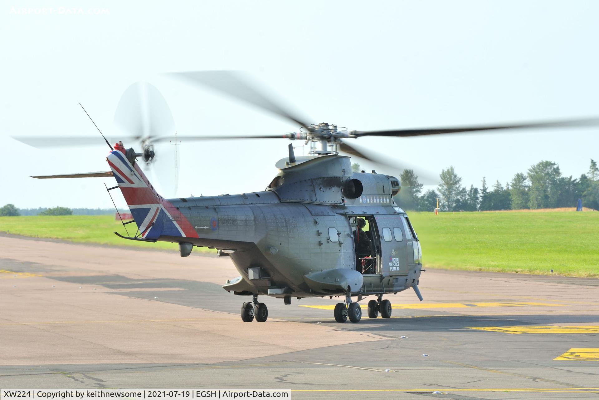 XW224, 1972 Westland Puma HC.2 C/N 1166, Leaving Norwich following fuel stop.