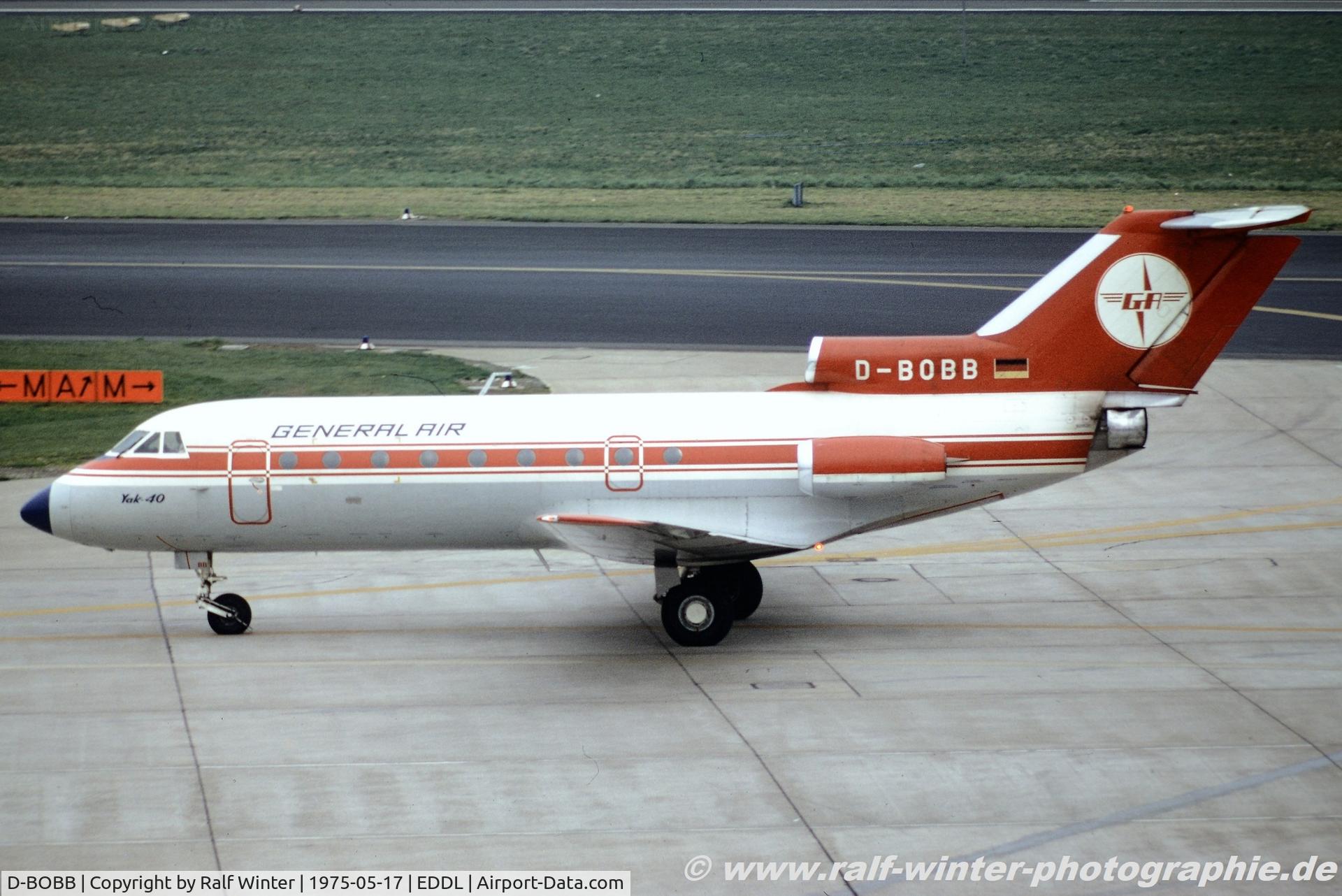 D-BOBB, Yakovlev Yak-40FG C/N 99277520, Yakovlev Yak-40FG - General Air - 9277520 - D-BOBB - 17.05.1975 - DUS