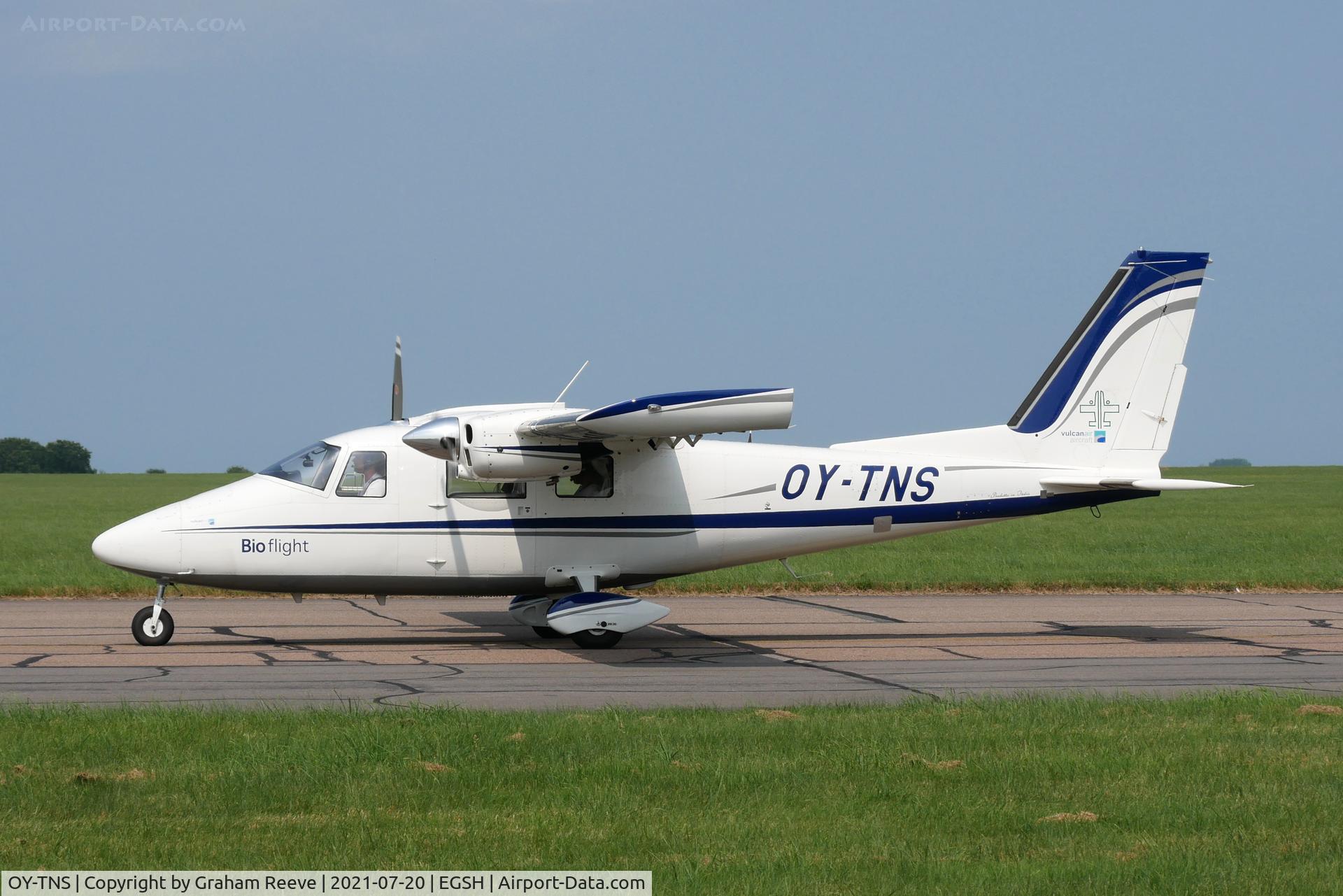 OY-TNS, Vulcanair P-68C C/N 510 / C, Just landed at Norwich.