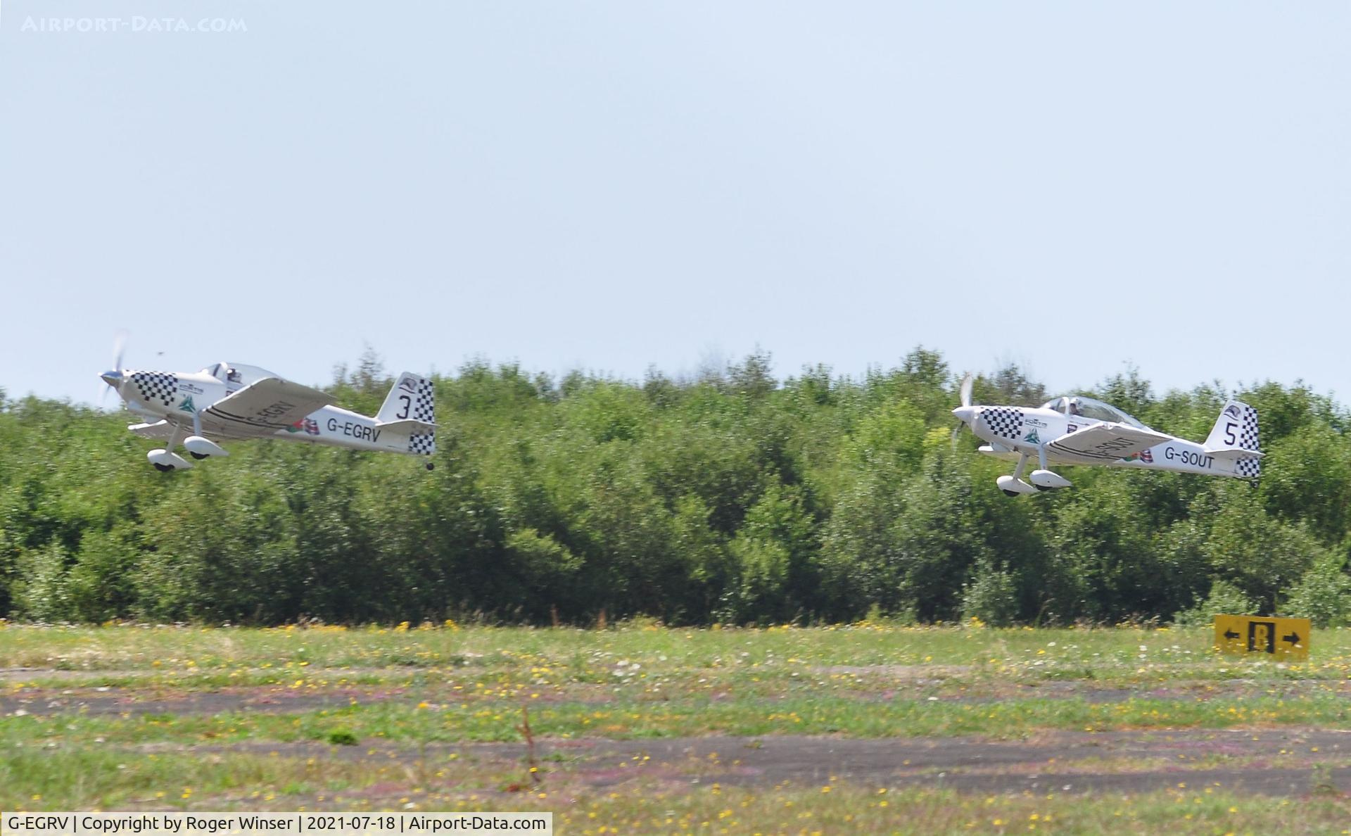 G-EGRV, 2007 Vans RV-8 C/N PFA 303-13639, Raven 3 leading Raven 5 departing Runway 10.