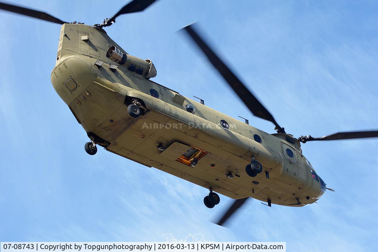 07-08743, 2008 Boeing CH-47F Chinook C/N M8743, Chinook over the top to land on the Alpha taxiway.