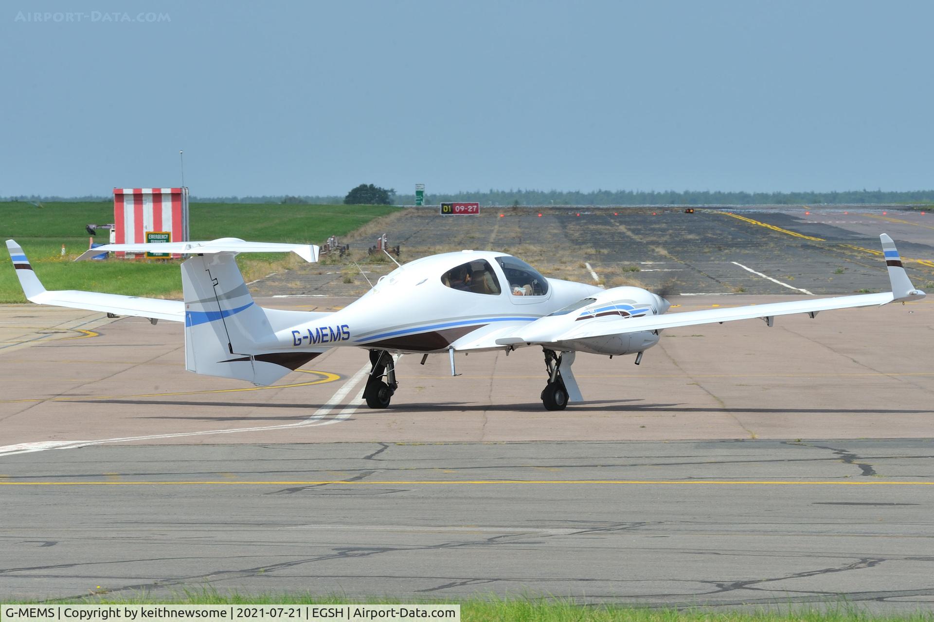 G-MEMS, 2005 Diamond DA-42 Twin Star C/N 42.069, Leaving Norwich.