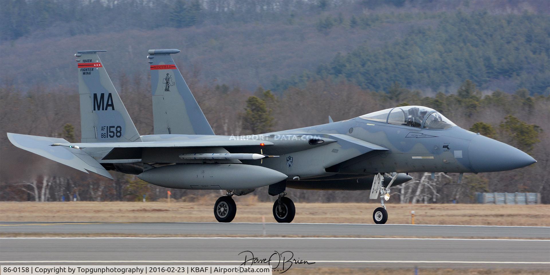 86-0158, 1986 McDonnell Douglas F-15C Eagle C/N 1005/C386, touching down after some air braking.