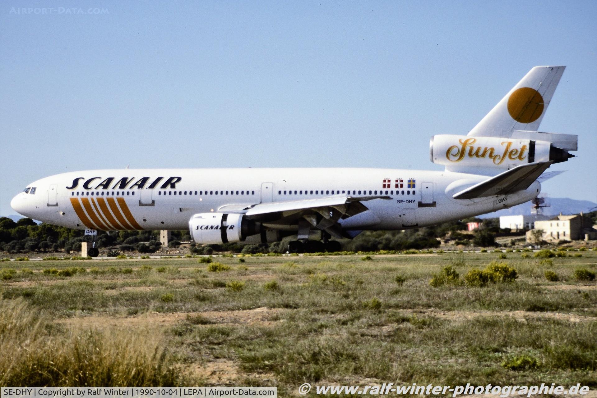 SE-DHY, 1978 McDonnell Douglas DC-10-10 C/N 46983, Douglas DC-10-10 - DK VKG Scanair ex. N909WA - 46983 - SE-DHY - 04.10.1990 - PMI