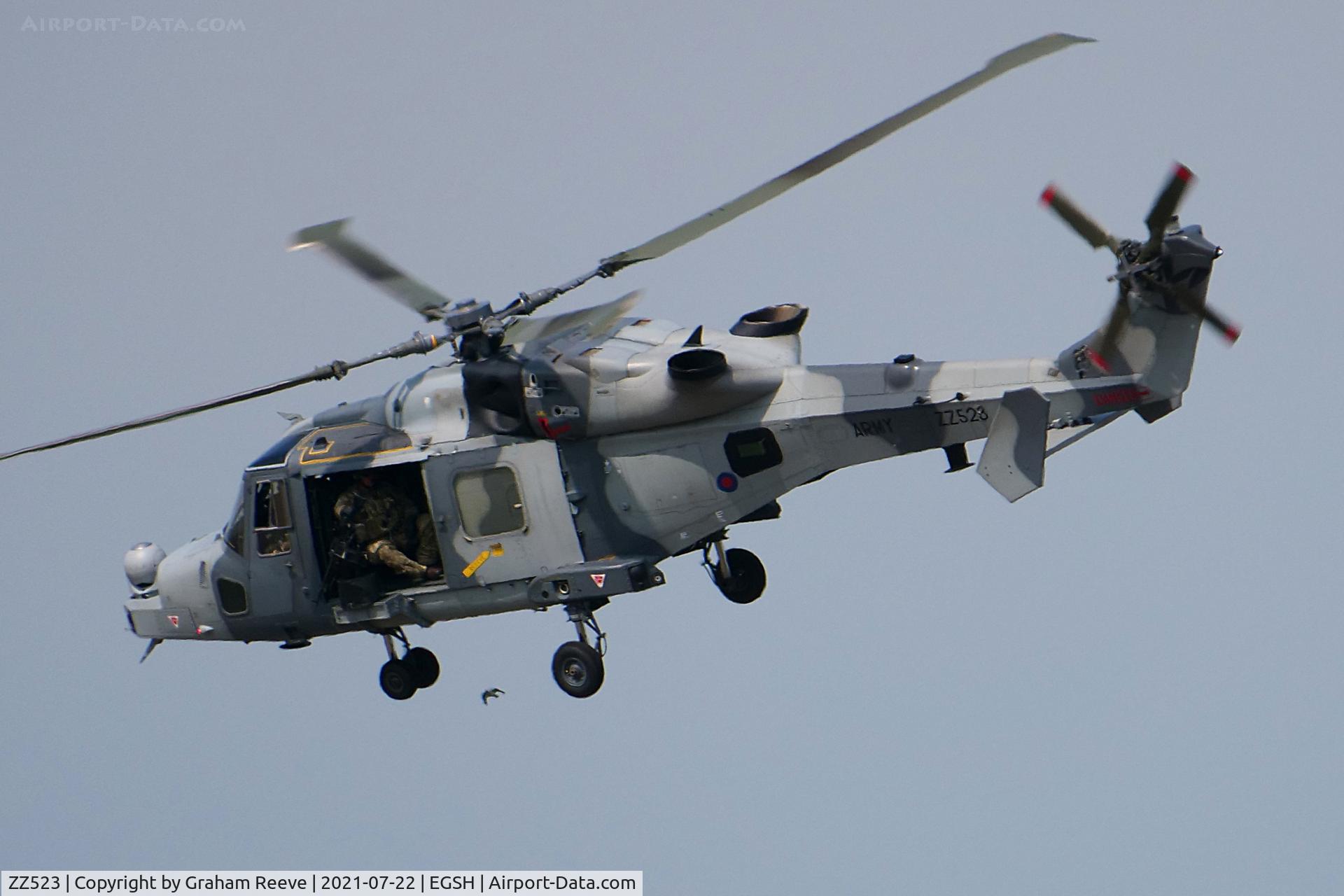 ZZ523, AgustaWestland AW-159 Wildcat AH.1 C/N 530, Departing from Norwich.