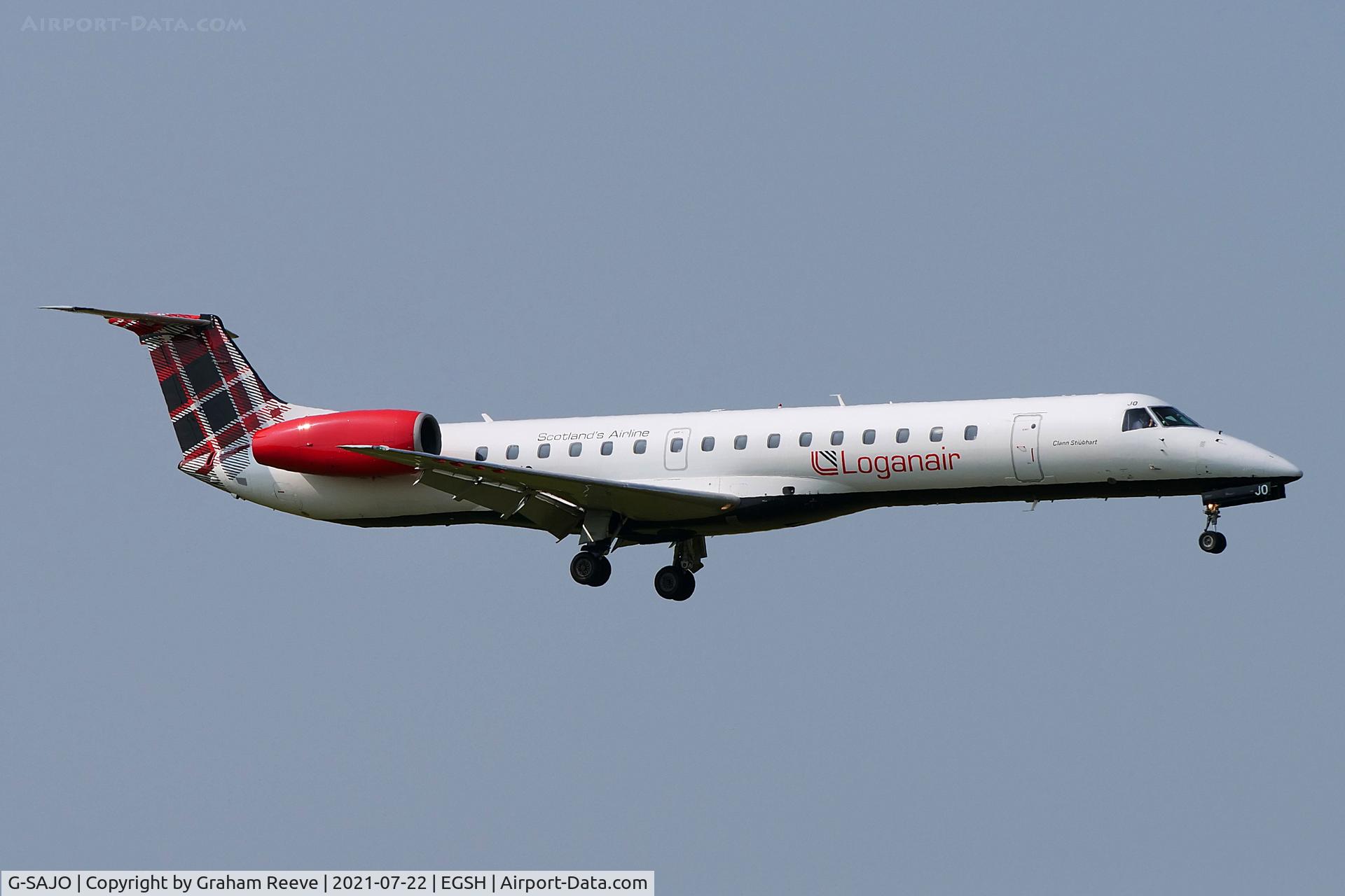 G-SAJO, 2000 Embraer ERJ-145MP (EMB-145MP) C/N 145216, Landing at Norwich.