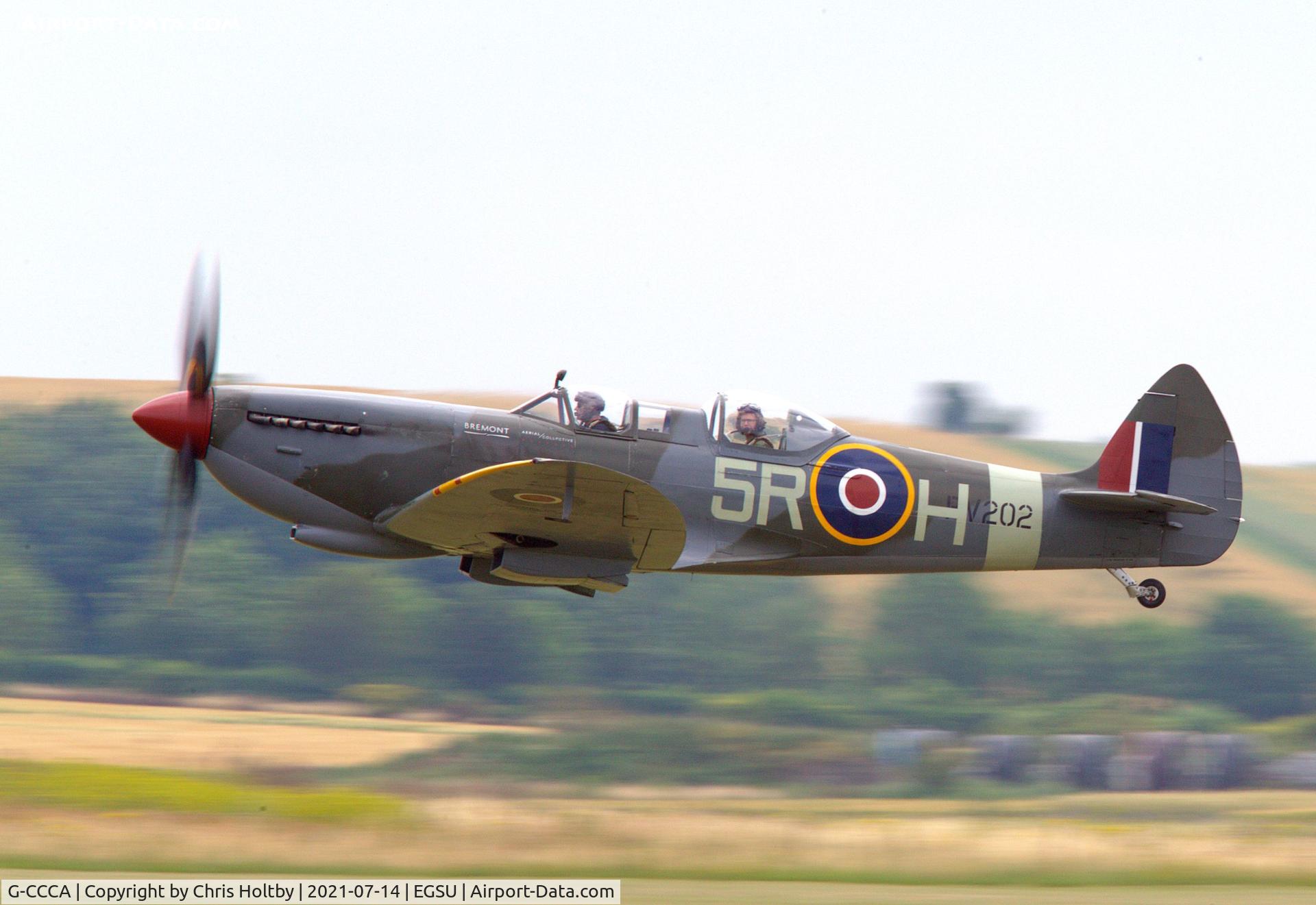 G-CCCA, 1944 Supermarine 509 Spitfire TR.IXc C/N CBAF.9590, 1944 Spitfire IXc taking off from Duxford Airfield
