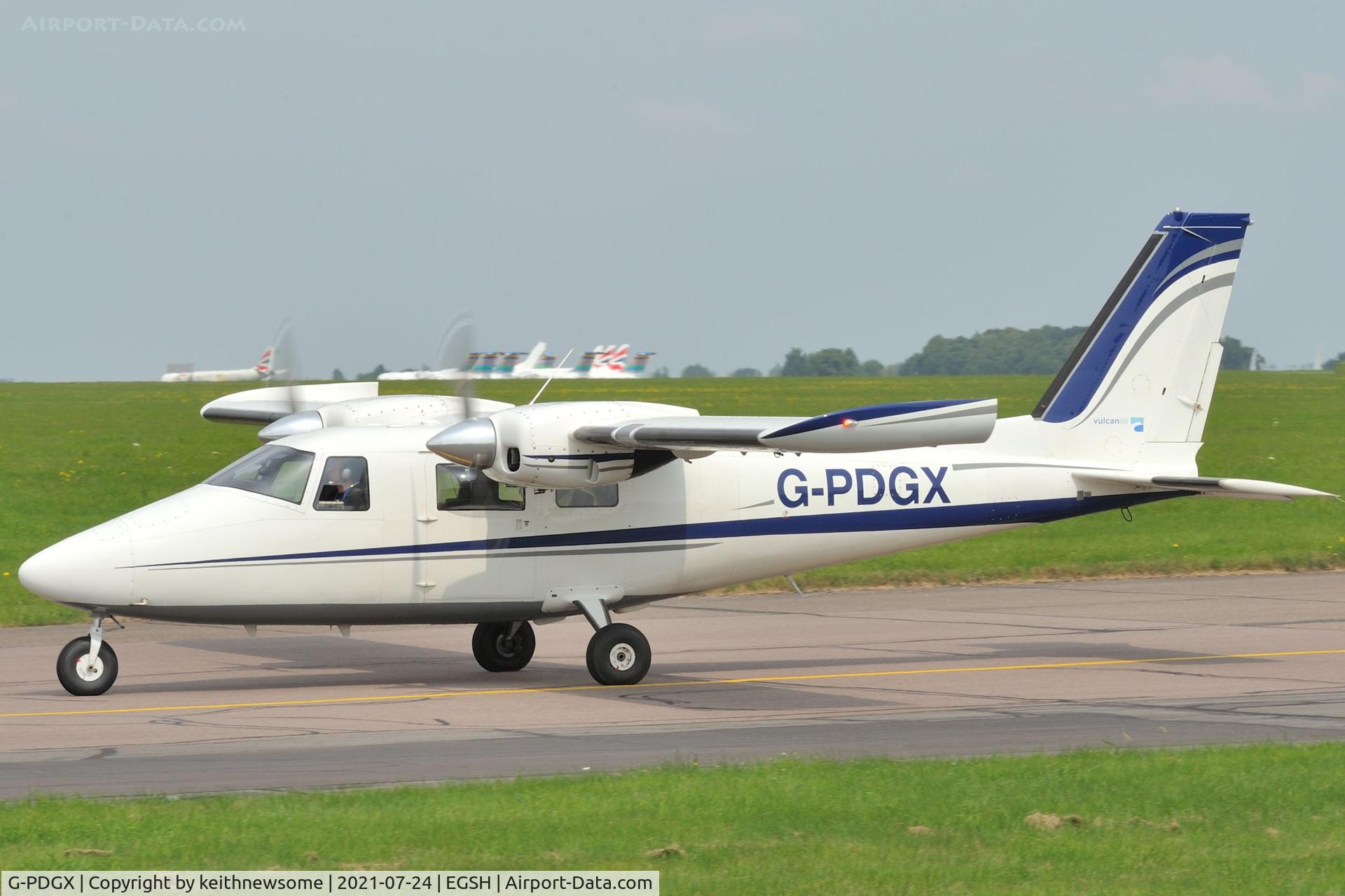 G-PDGX, 2015 Vulcanair P-68R Victor C/N 483-50, Arriving at Norwich from 'offshore'.