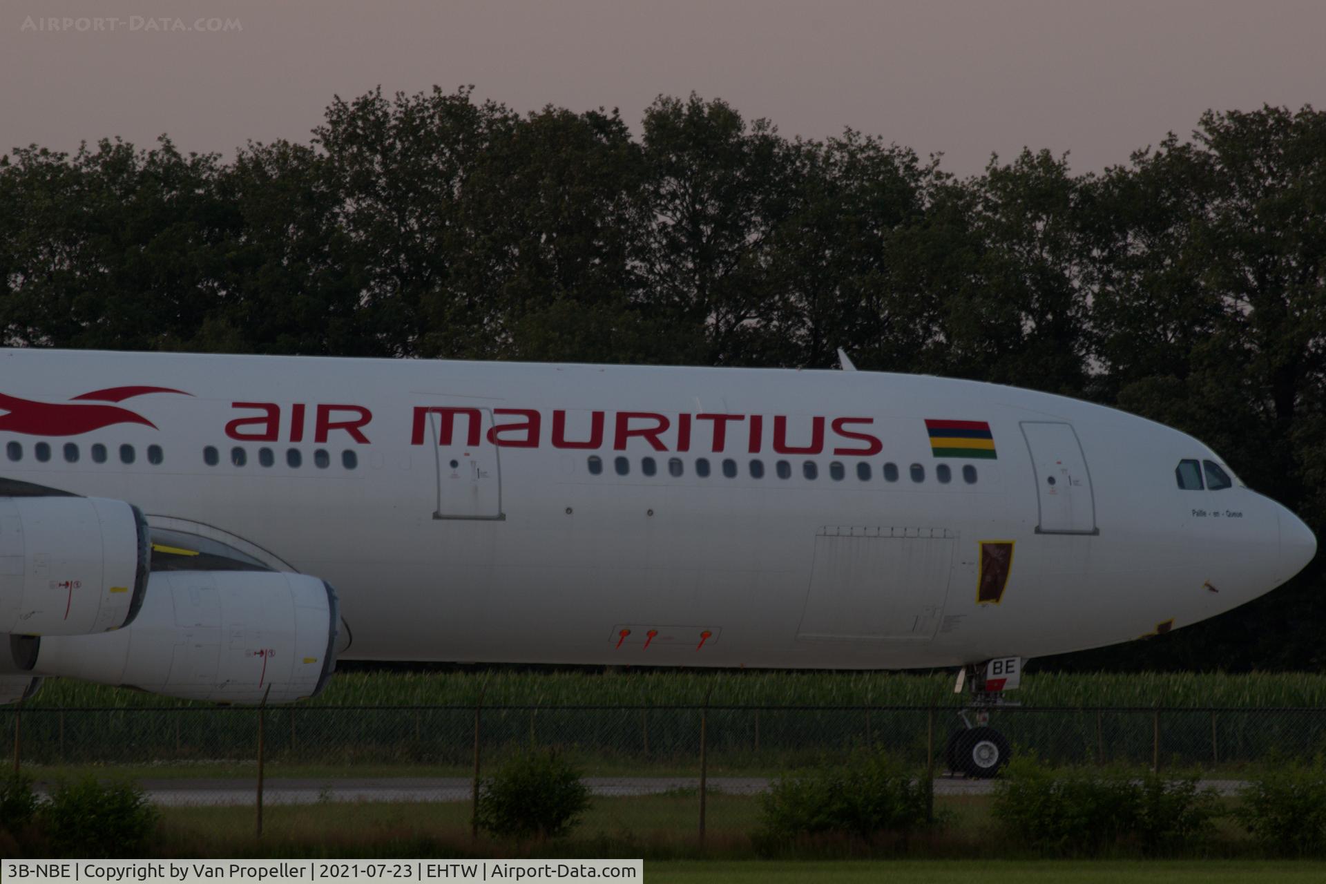 3B-NBE, 1999 Airbus A340-313 C/N 268, Air Mauritius Airbus A340-313 parked at Twente airport in wait for its demolition by Aircraft End-of-Life Solutions