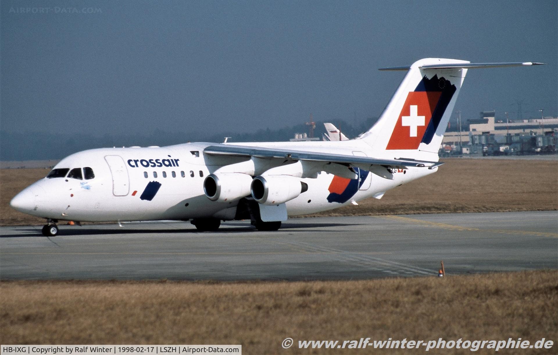 HB-IXG, 1993 British Aerospace Avro 146-RJ85 C/N E.2231, British Aerospace BAe Avro RJ-85 - LX CRX Crossair - E2231 - HB-IXG - 17.02.1998 - ZRH