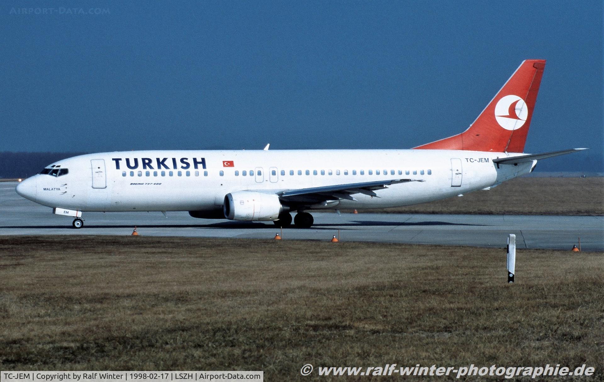 TC-JEM, 1994 Boeing 737-4Q8 C/N 26302, Boeing 737-4Q8 - TK THY Turkish Airline 'Malatya' - 26302 - TC-JEM - 17.02.1998 - ZRH