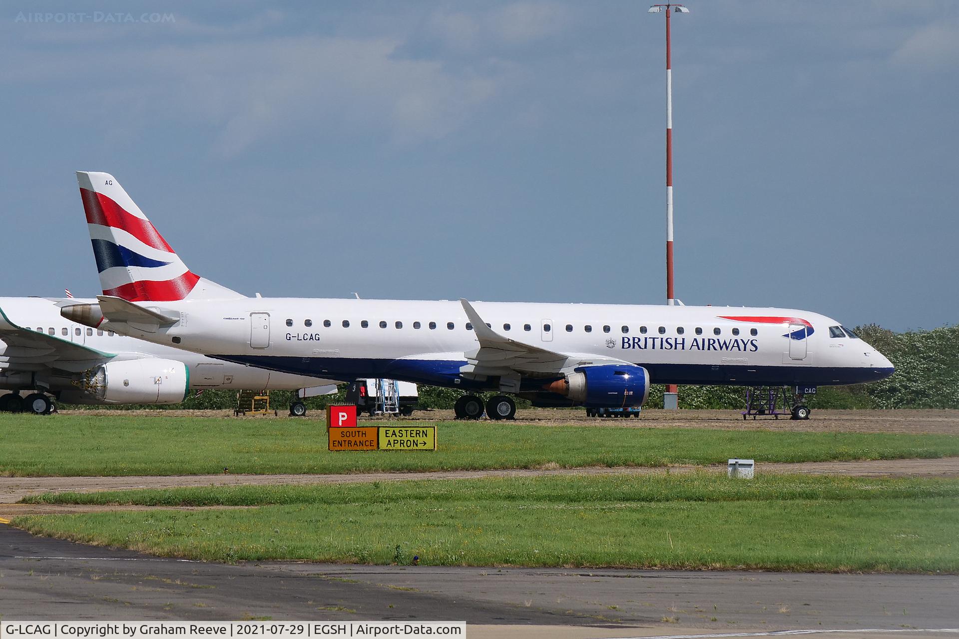 G-LCAG, 2012 Embraer ERJ 190-100 SR C/N 19000560, Parked at Norwich.