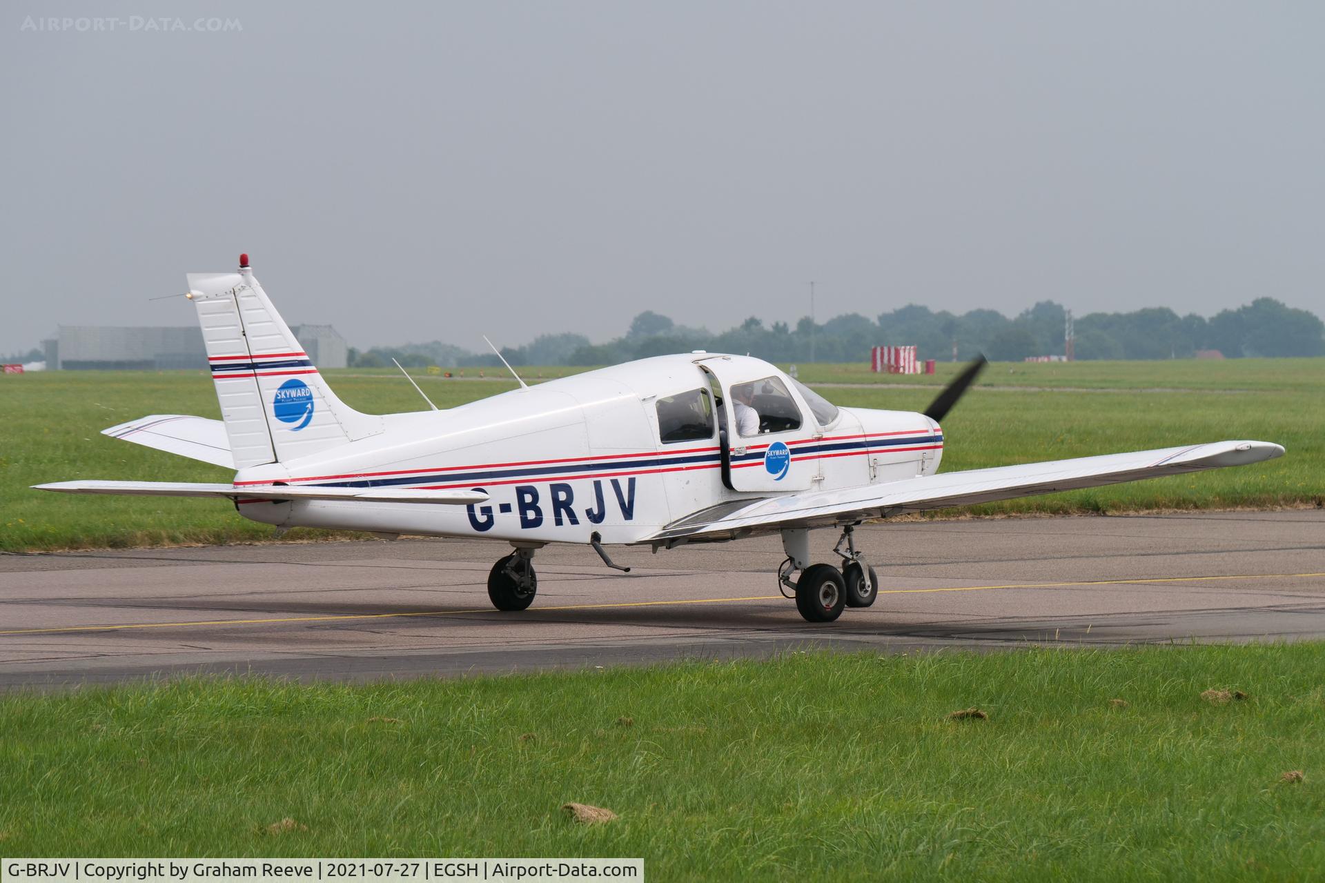 G-BRJV, 1988 Piper PA-28-161 Cadet C/N 28-41167, Departing from Norwich.
