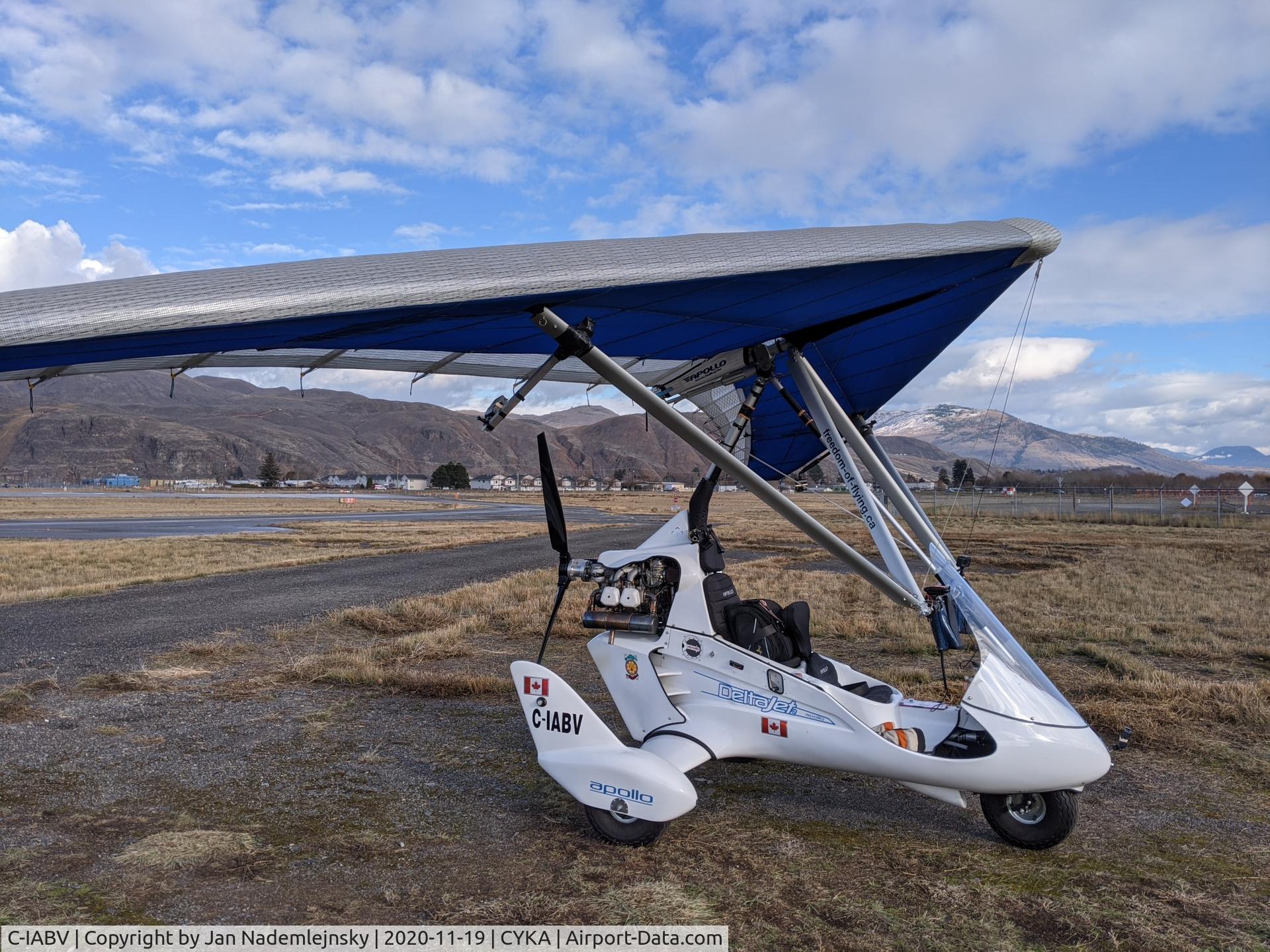 C-IABV, 2014 Apollo, Hungary DeltaJet2 C/N C100714, Ultralight, weight shift control, Rotax 80 hp pusher engine, Cheval 14 (14m2) wing. Max Sp 87 kn, Trim Sp 54 to 70 kn.
