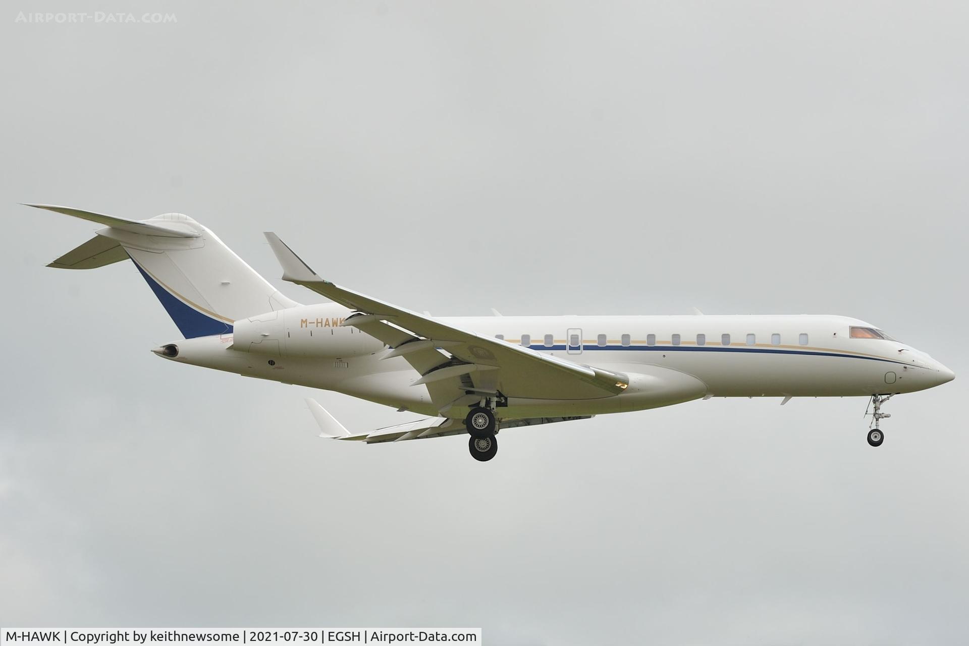 M-HAWK, 2012 Bombardier BD-700-1A10 Global 6000 C/N 9518, Arriving at Norwich from Hannover for paintwork.