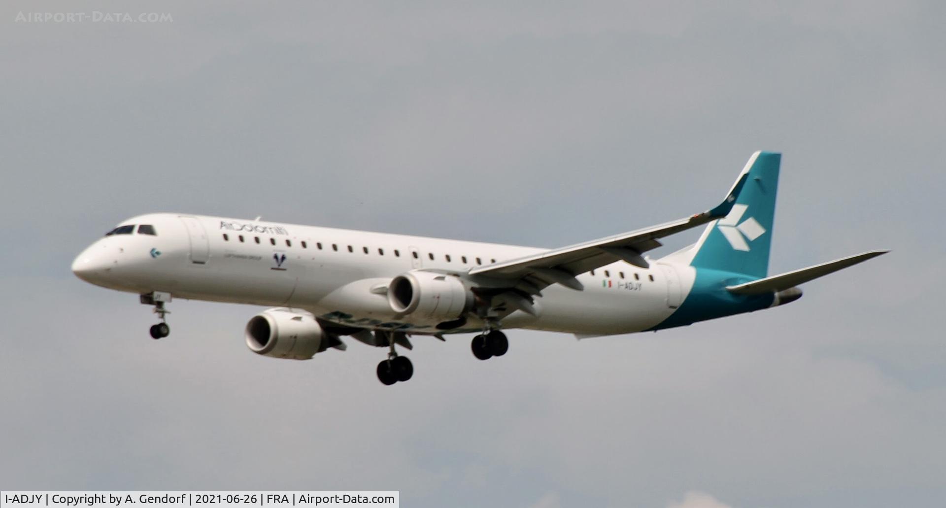I-ADJY, 2009 Embraer 195LR (ERJ-190-200LR) C/N 19000300, Air Dolomiti, is here on finals at Frankfurt Airport (EDDF/FRA)