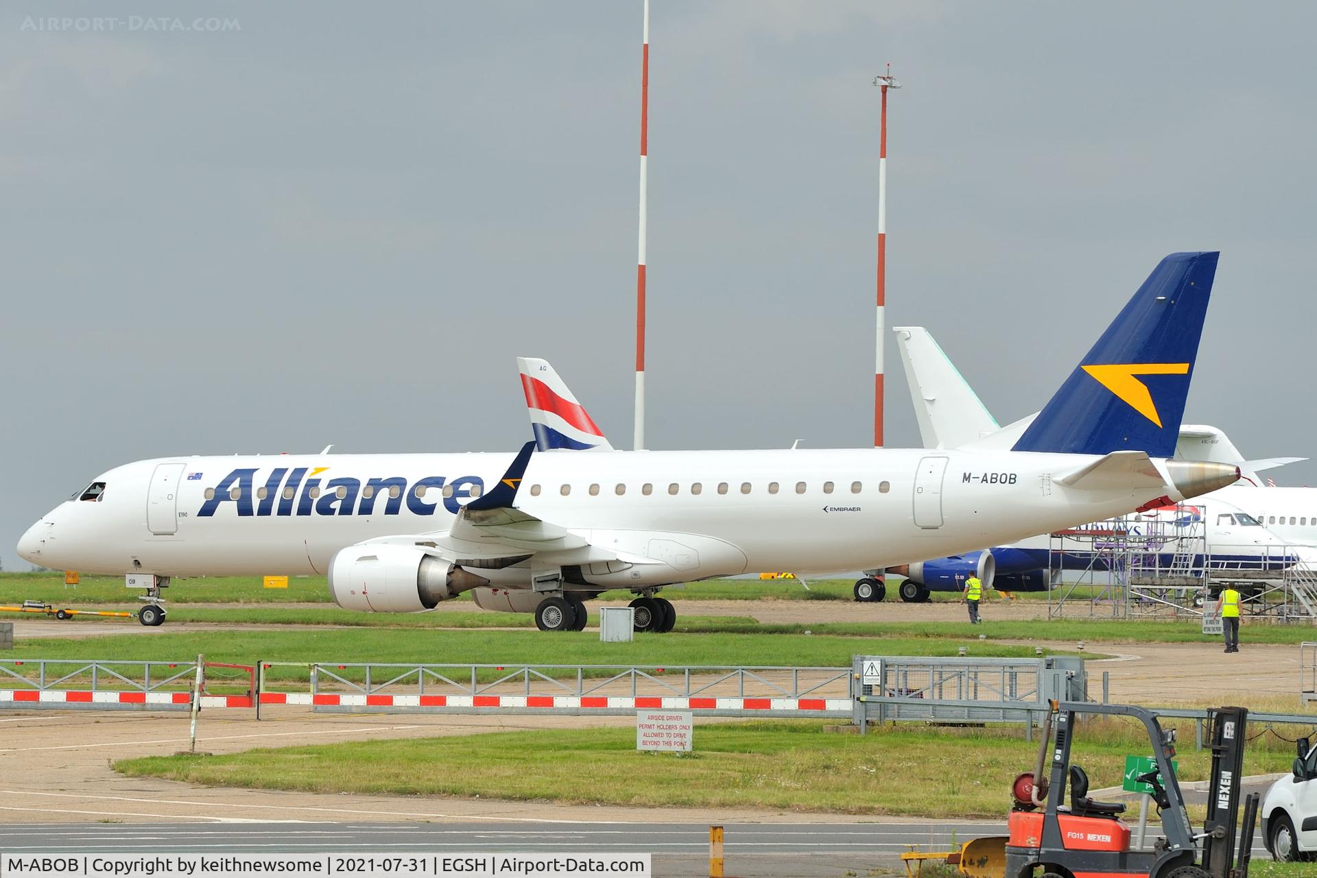 M-ABOB, 2011 Embraer 190LR (ERJ-190-100LR) C/N 19000420, Removed from spray shop with Alliance Airlines colour scheme.