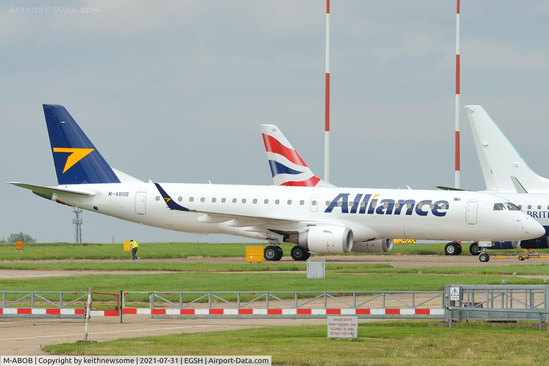 M-ABOB, 2011 Embraer 190LR (ERJ-190-100LR) C/N 19000420, Removed from spray shop with Alliance Airlines colour scheme.