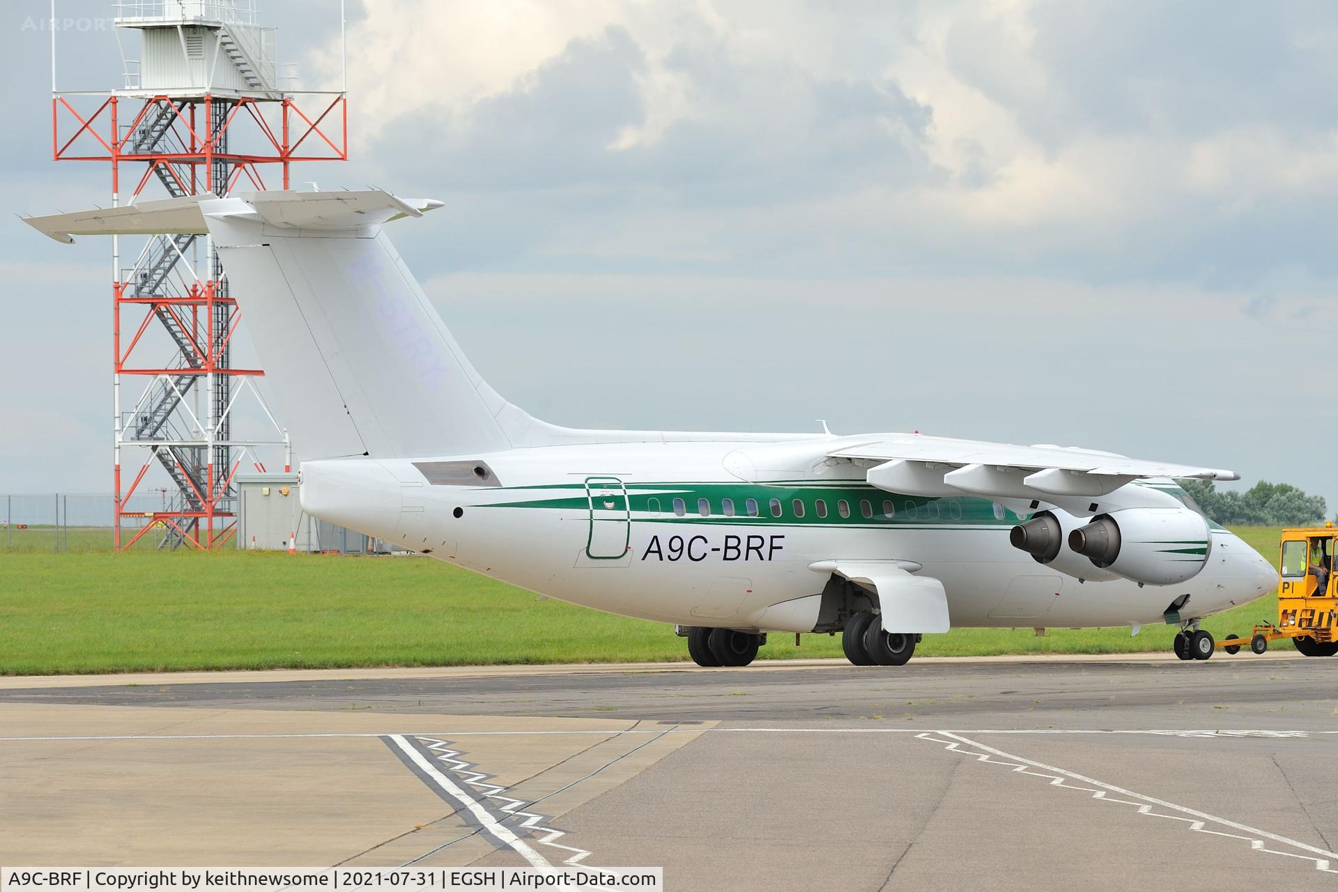 A9C-BRF, 1995 British Aerospace Avro 146-RJ70 C/N E1267, Towed toward spray shop.