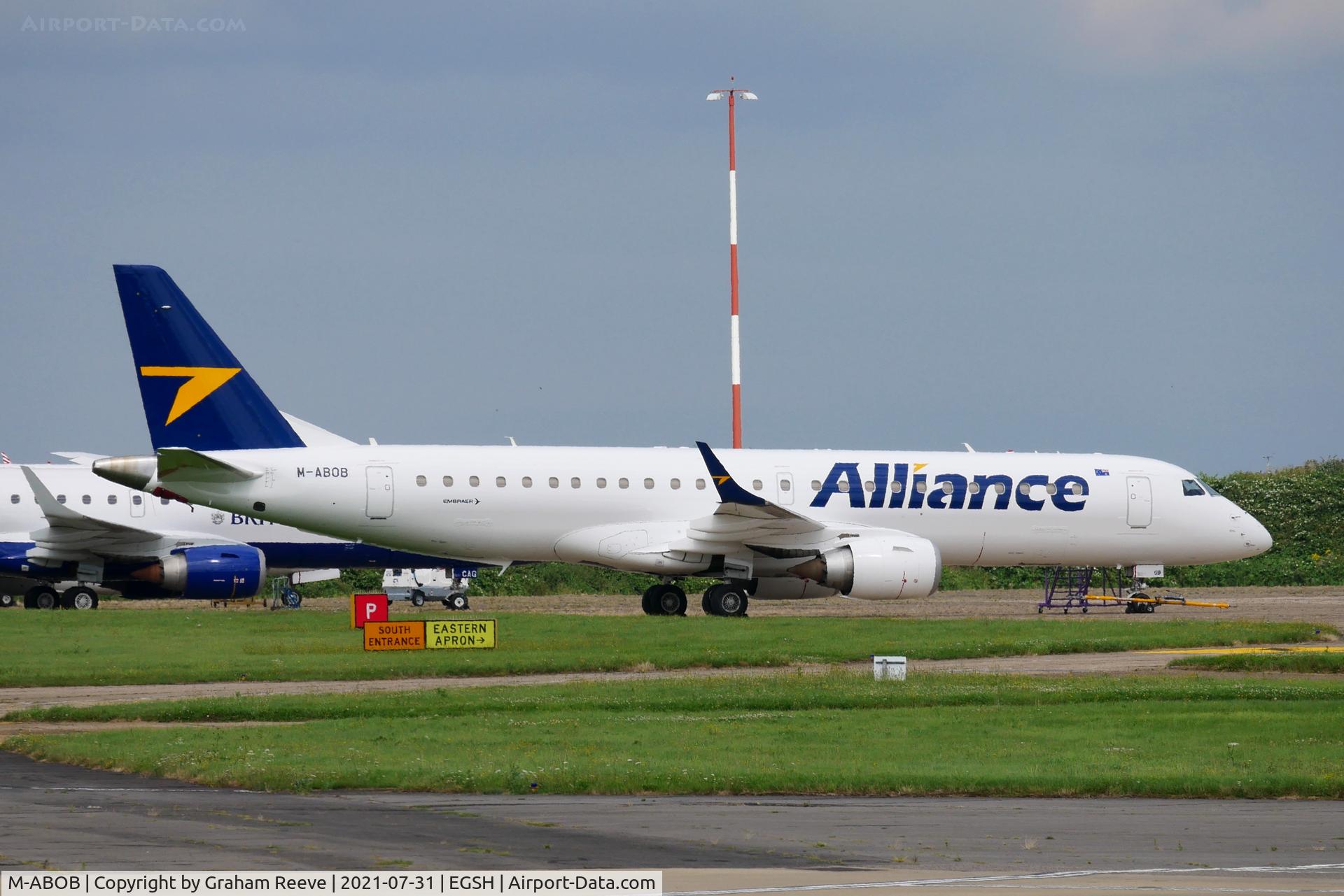 M-ABOB, 2011 Embraer 190LR (ERJ-190-100LR) C/N 19000420, Parked at Norwich.