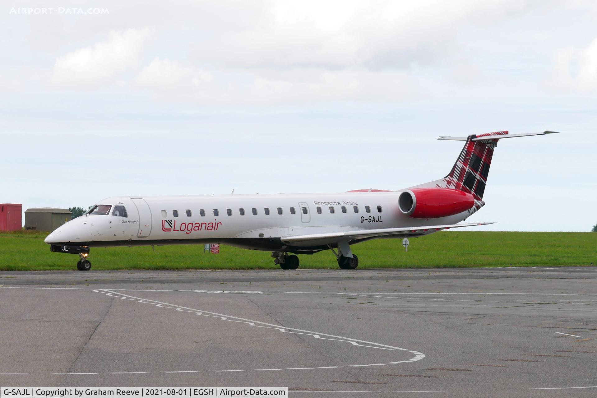 G-SAJL, 1999 Embraer EMB-145EP (ERJ-145EP) C/N 145136, Just landed at Norwich.