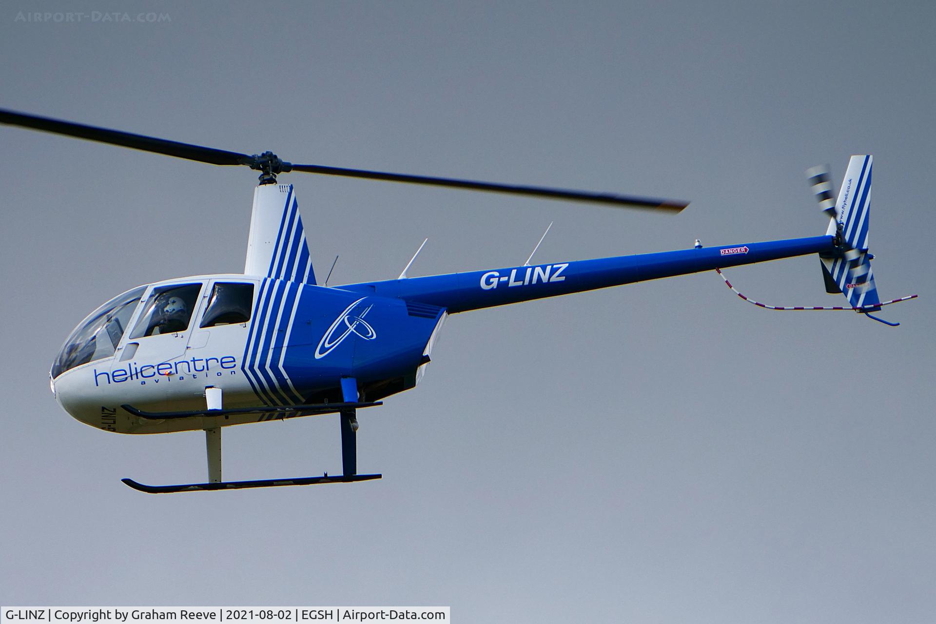 G-LINZ, 2007 Robinson R44 Raven II C/N 11911, Landing at Norwich.