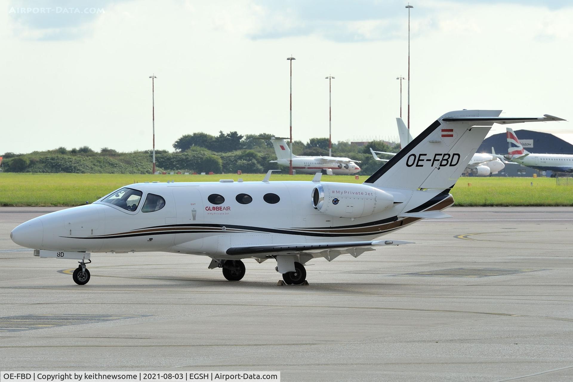 OE-FBD, 2010 Cessna 510 Citation Mustang Citation Mustang C/N 510-0303, Arrived at Norwich from Basel / Mulhouse.