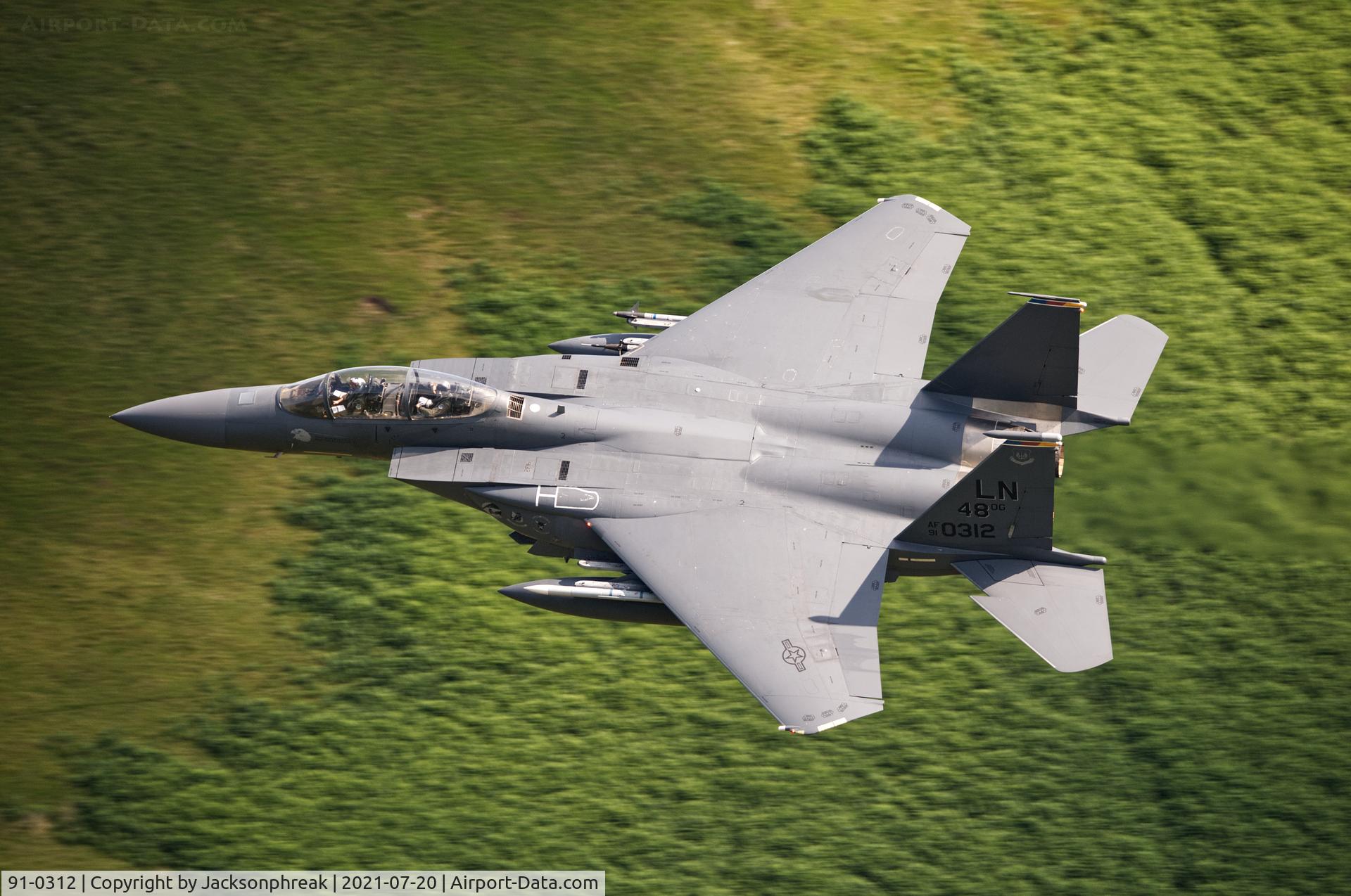 91-0312, 1991 McDonnell Douglas F-15E Strike Eagle C/N 1219/E177, Low Level at Bwlch Oerdrws, Mach Loop. Wales UK