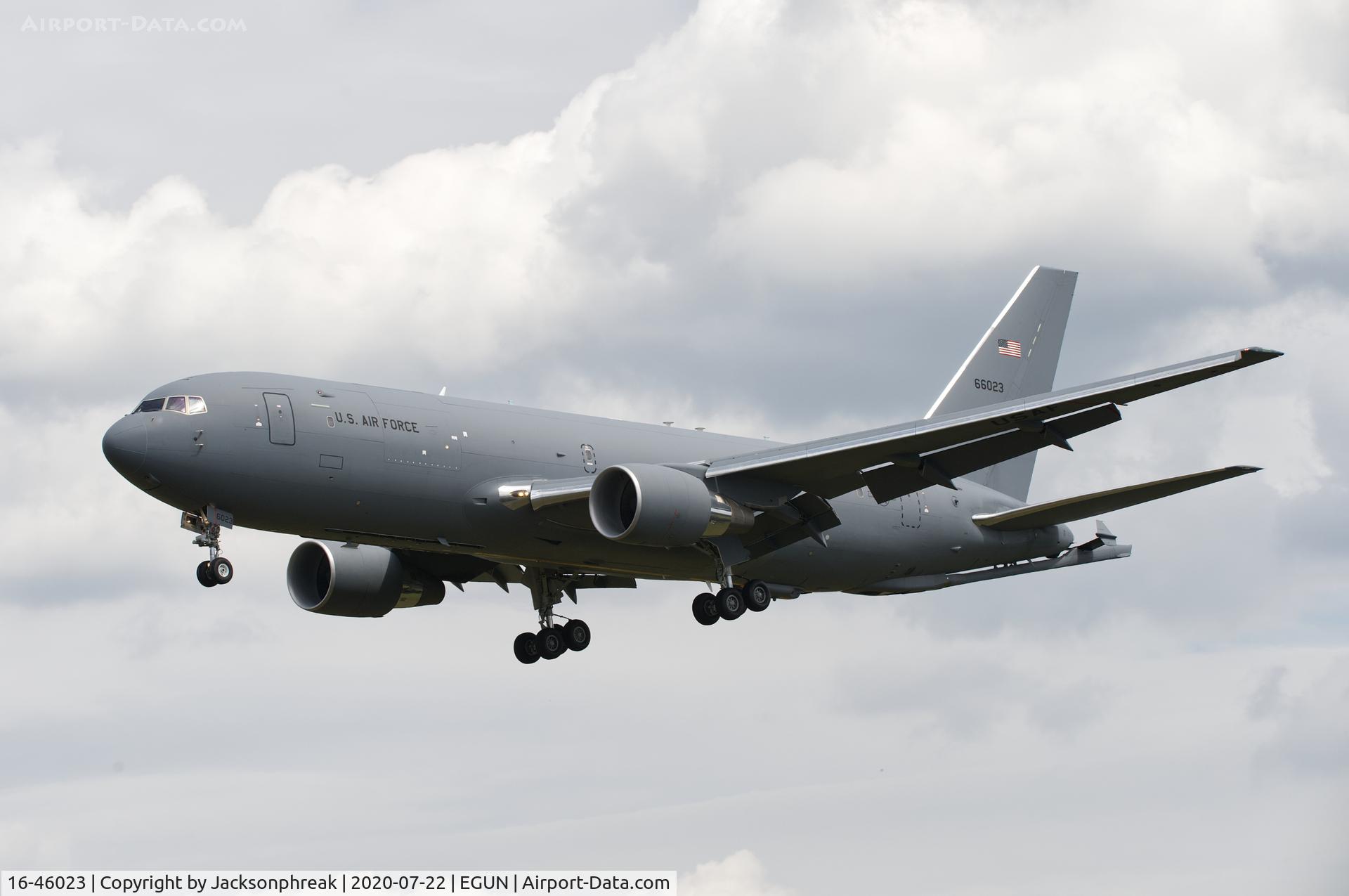 16-46023, 2018 Boeing KC-46A Pegasus (767-2LKC) C/N 41861, Landing at RAF Mildenhall, UK