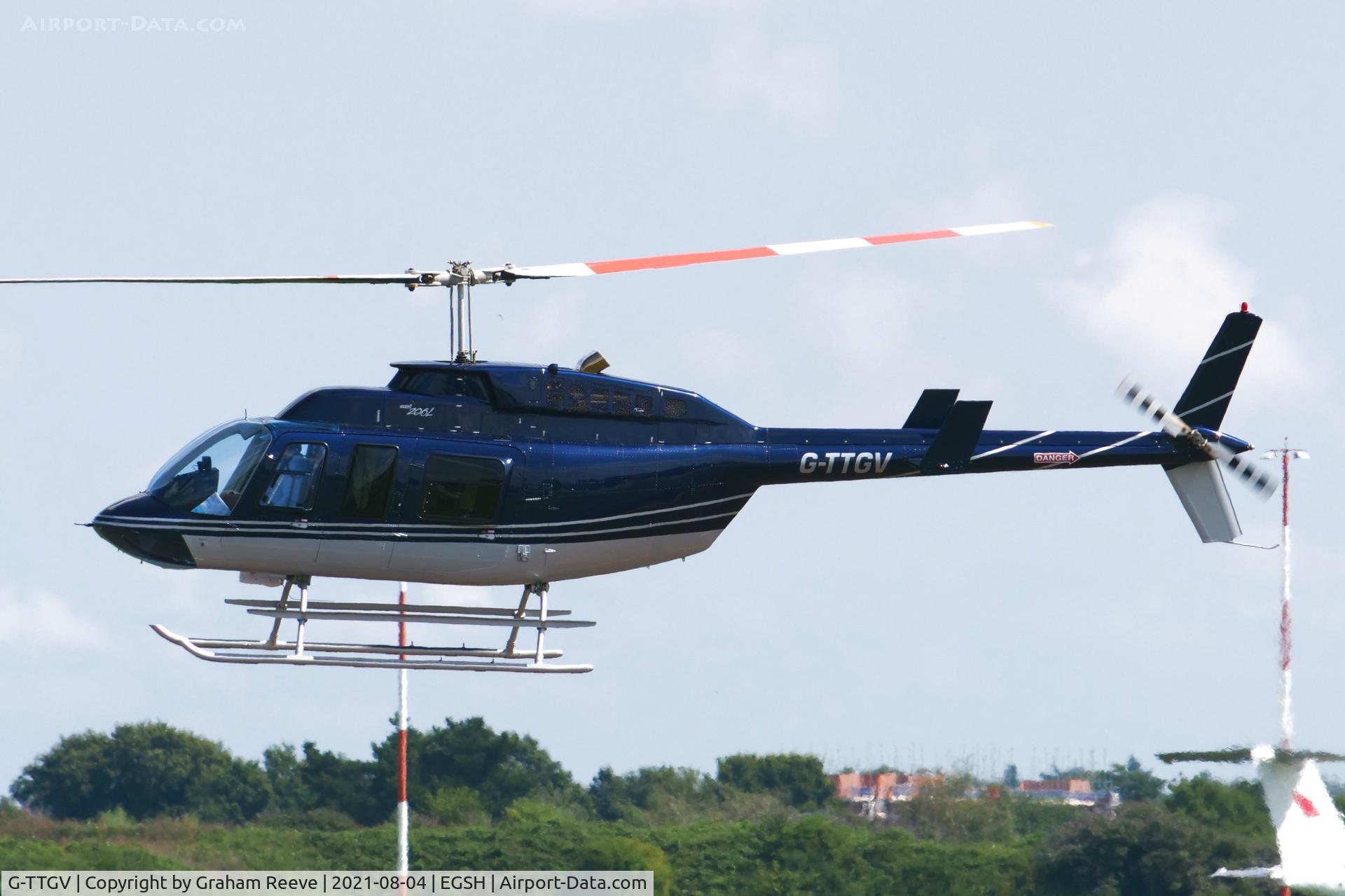 G-TTGV, 2008 Bell 206L-4 LongRanger IV LongRanger C/N 52381, Departing from Norwich.