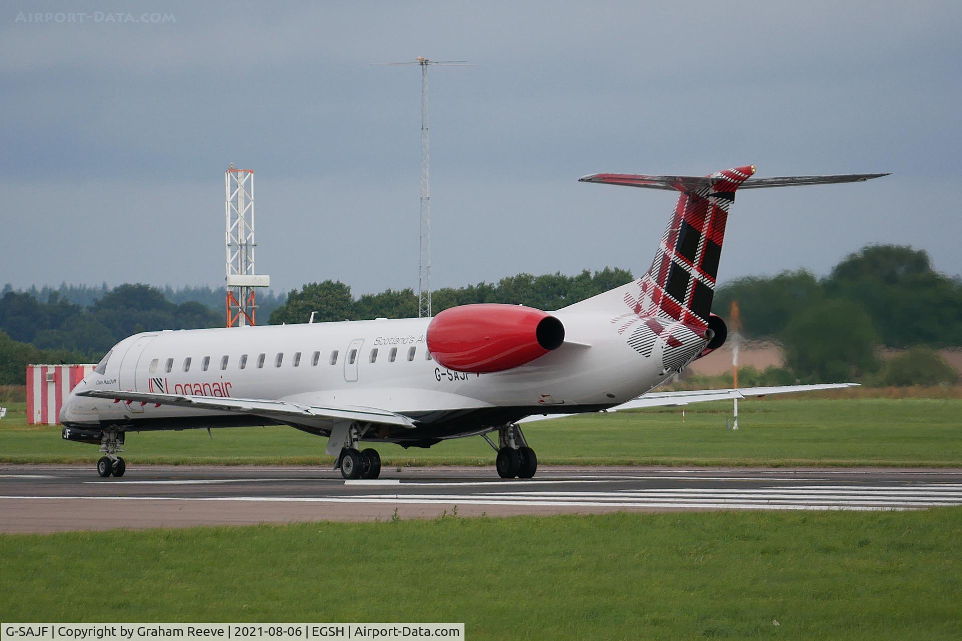 G-SAJF, 2000 Embraer EMB-145EP (ERJ-145EP) C/N 145245, Departing from Norwich.
