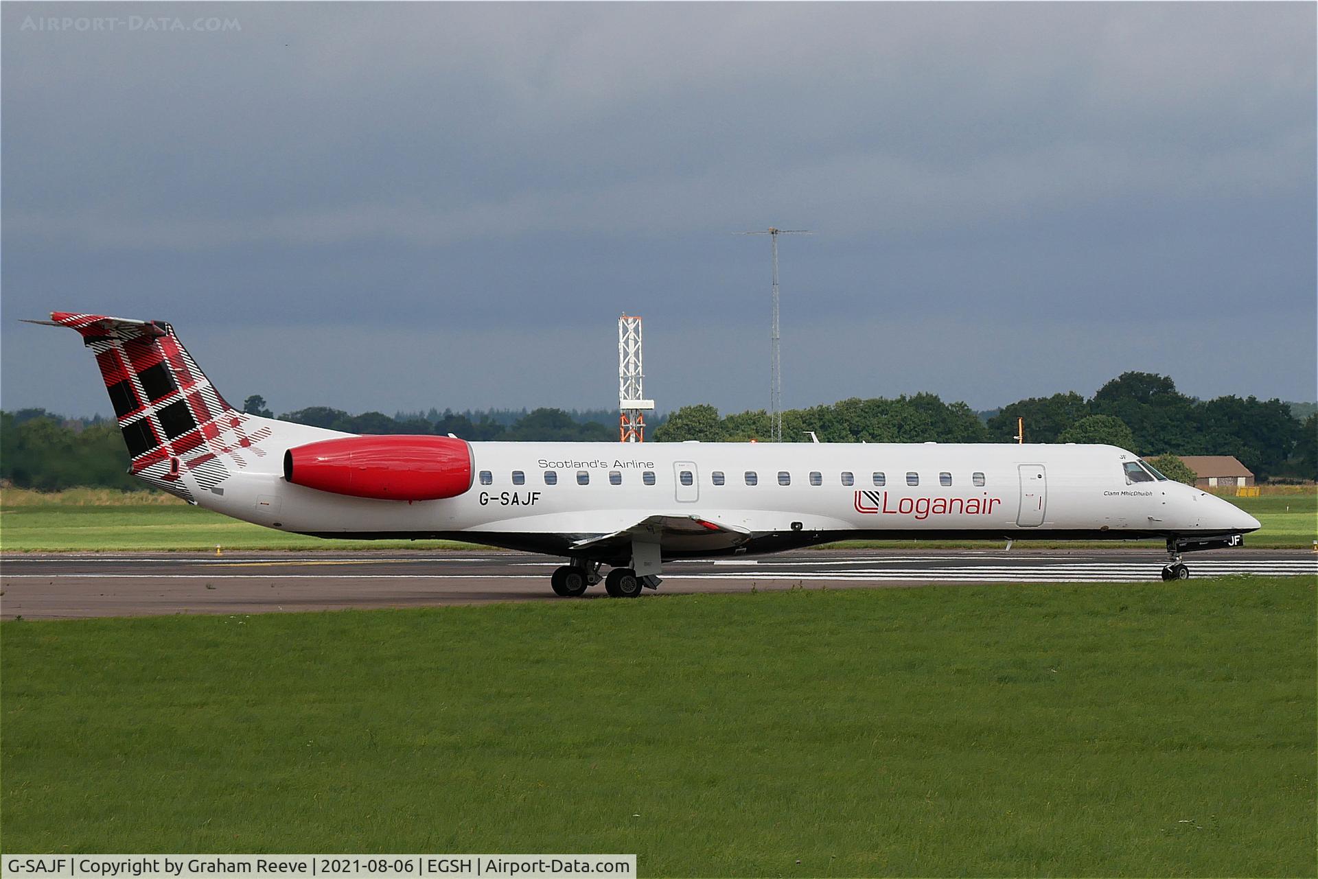 G-SAJF, 2000 Embraer EMB-145EP (ERJ-145EP) C/N 145245, Departing from Norwich.
